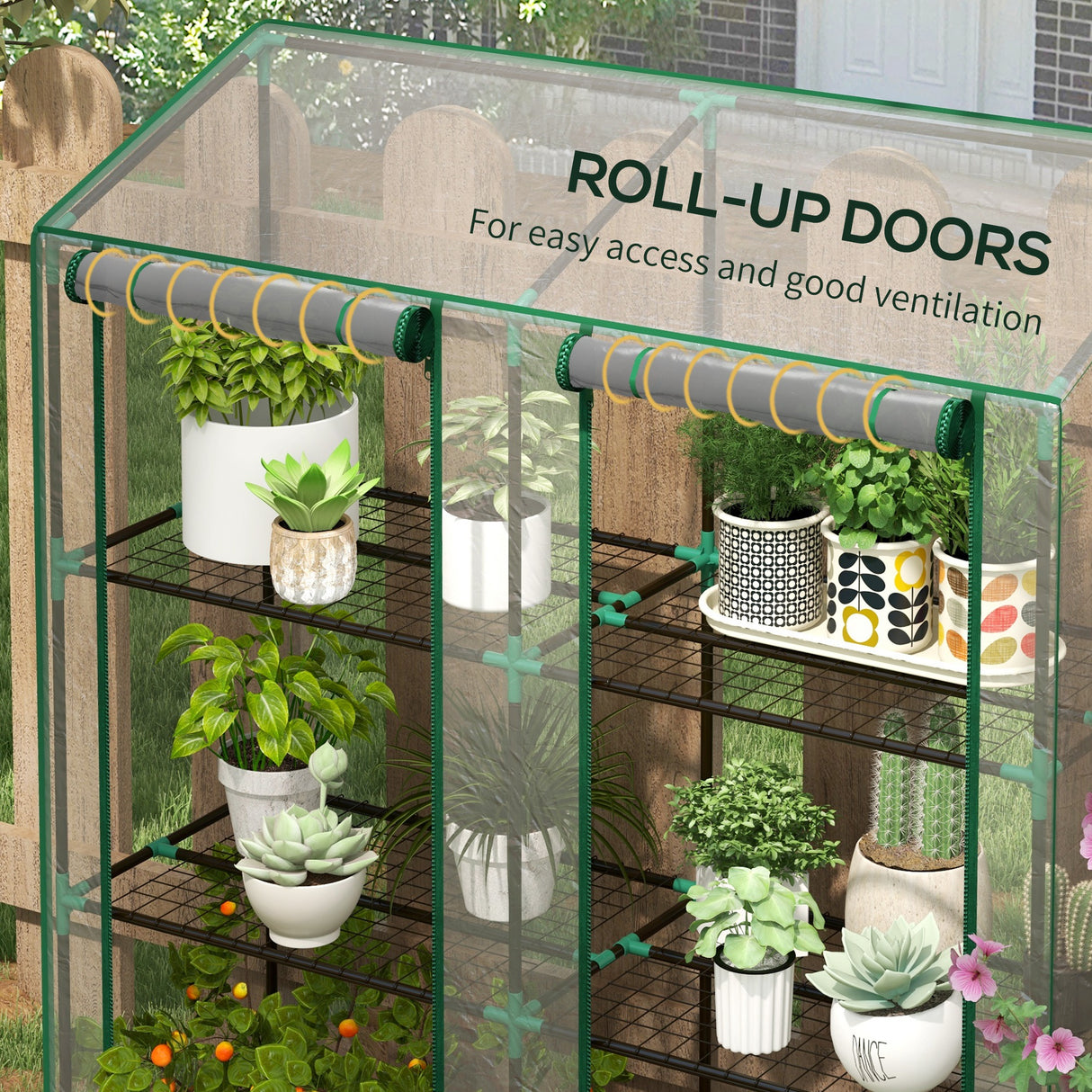 Steel Frame Garden Greenhouse 143cm Wide With 6 Shelves - Velmora