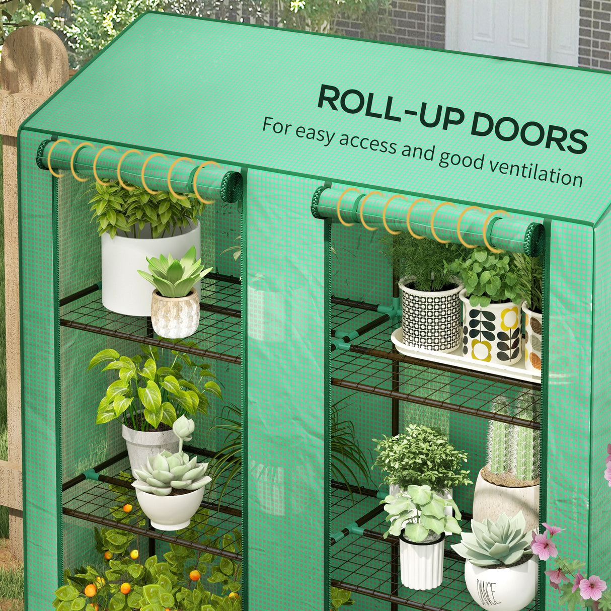 Steel Frame Garden Greenhouse 143cm Wide With 6 Shelves - Velmora
