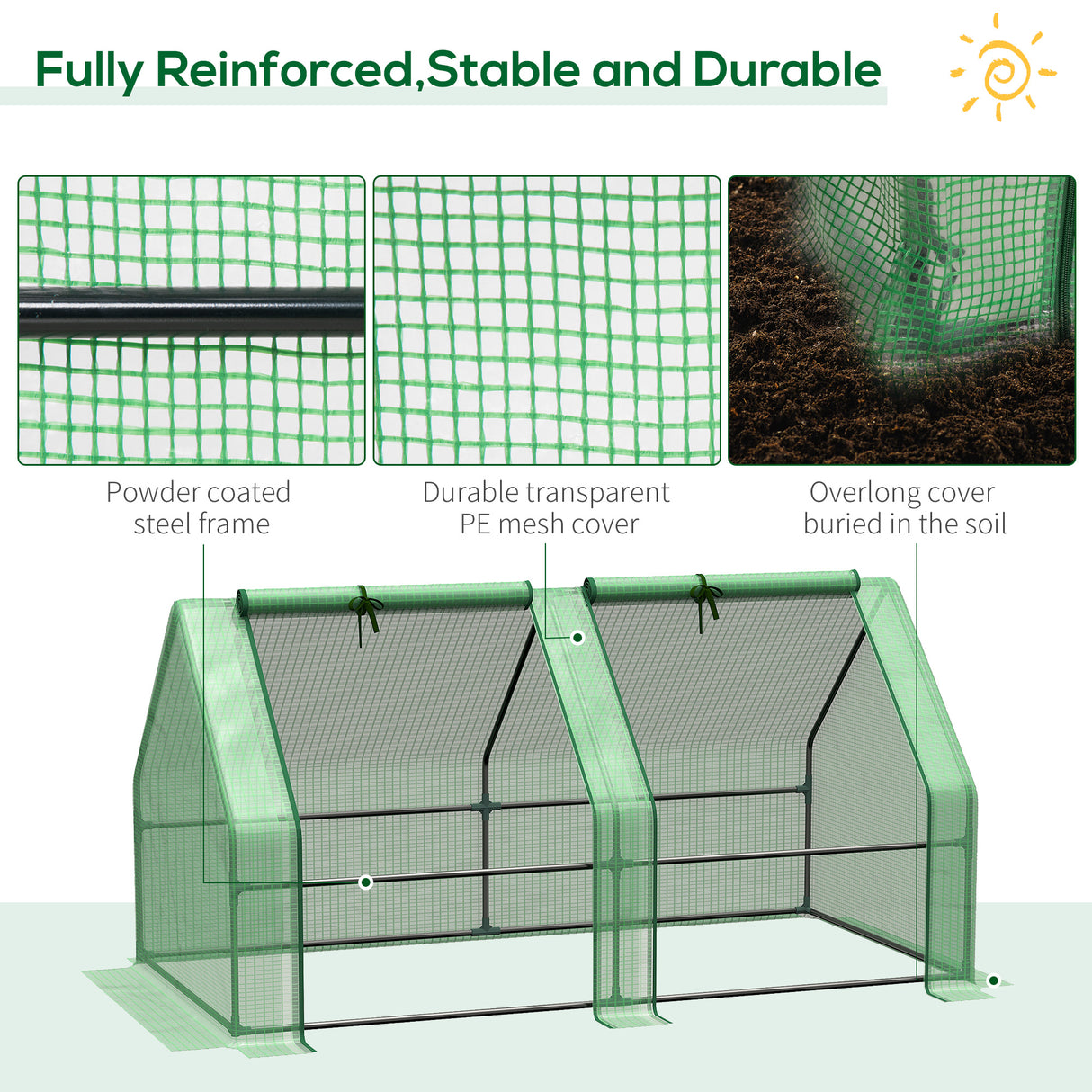 Steel Frame Garden Greenhouse 180cm Wide With Zipped Door - Velmora