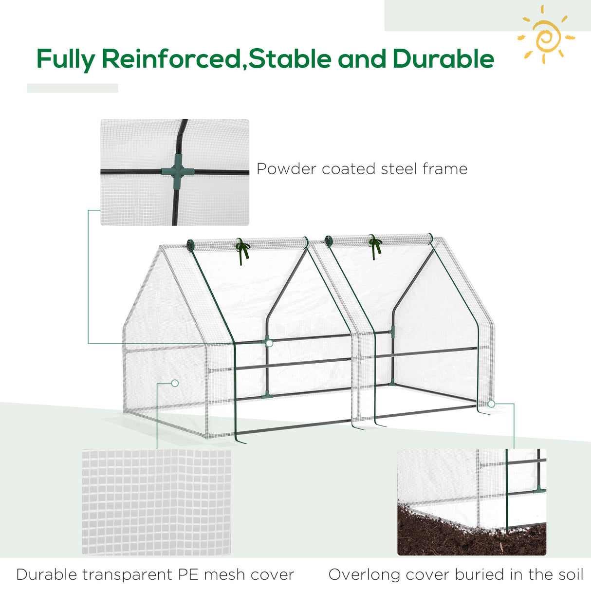 Steel Frame Garden Greenhouse 180cm Wide With Zipped Door - Velmora