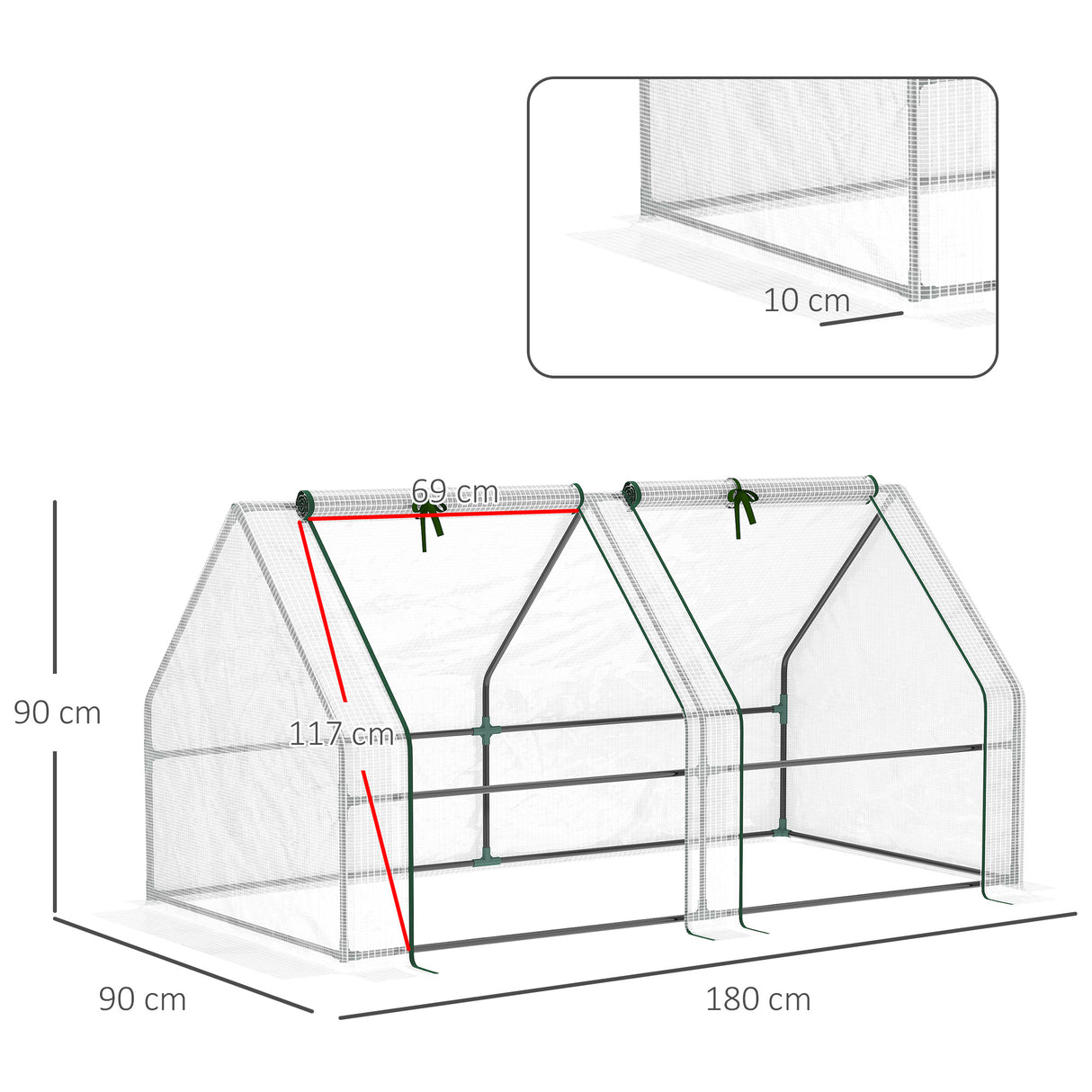Steel Frame Garden Greenhouse 180cm Wide With Zipped Door - Velmora