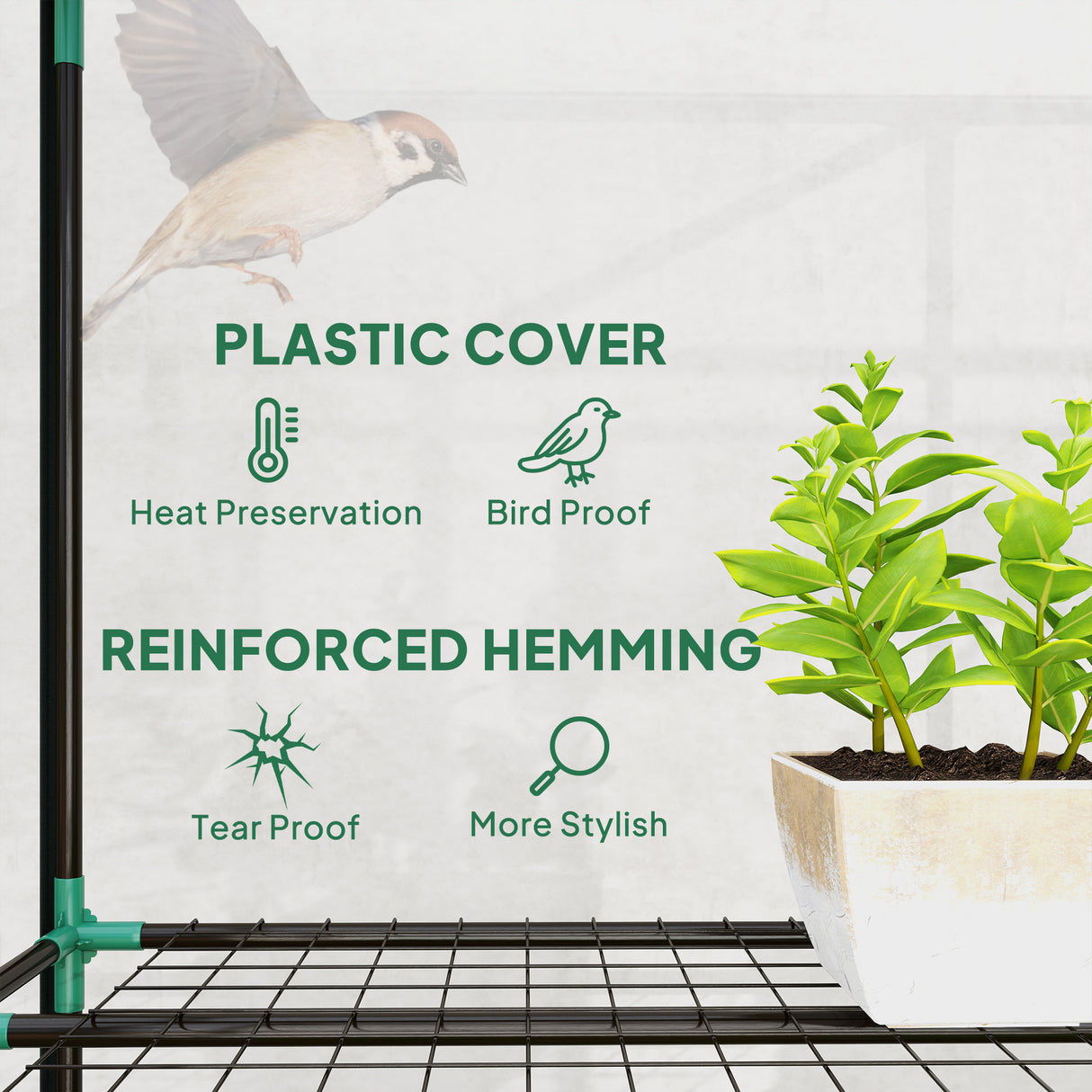 Steel Frame Garden Greenhouse 215cm Wide With 9 Shelves - Velmora