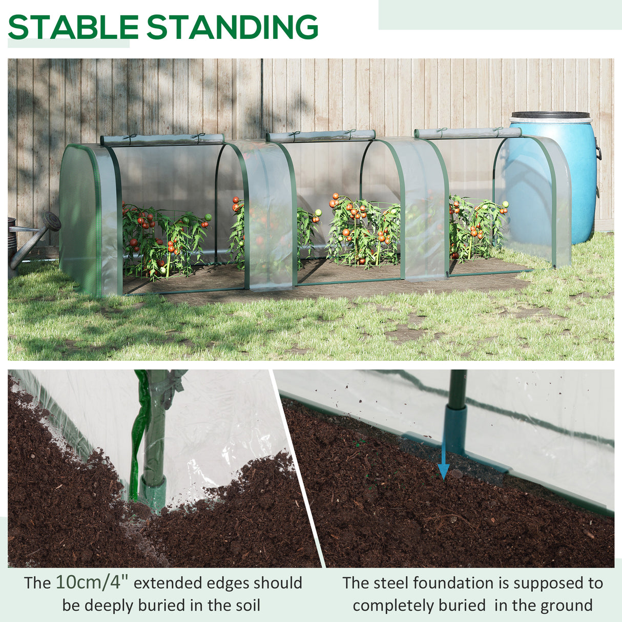 Steel Frame Garden Greenhouse 295cm Length With Zipped Doors - Velmora
