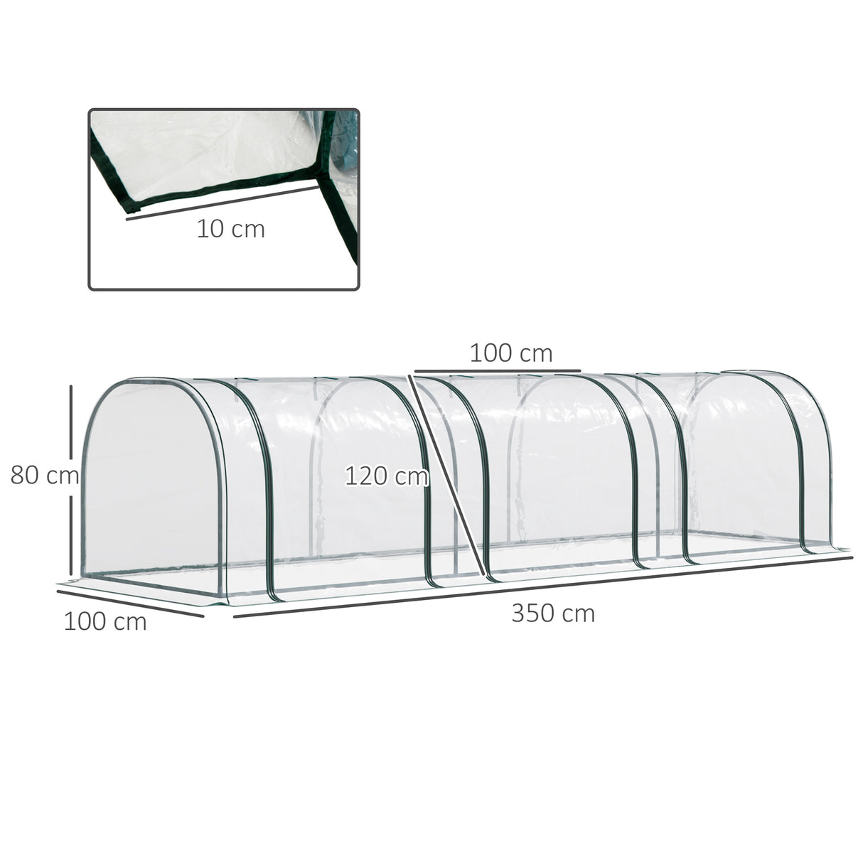 Steel Frame Garden Greenhouse 350cm Length With Zipped Doors - Velmora