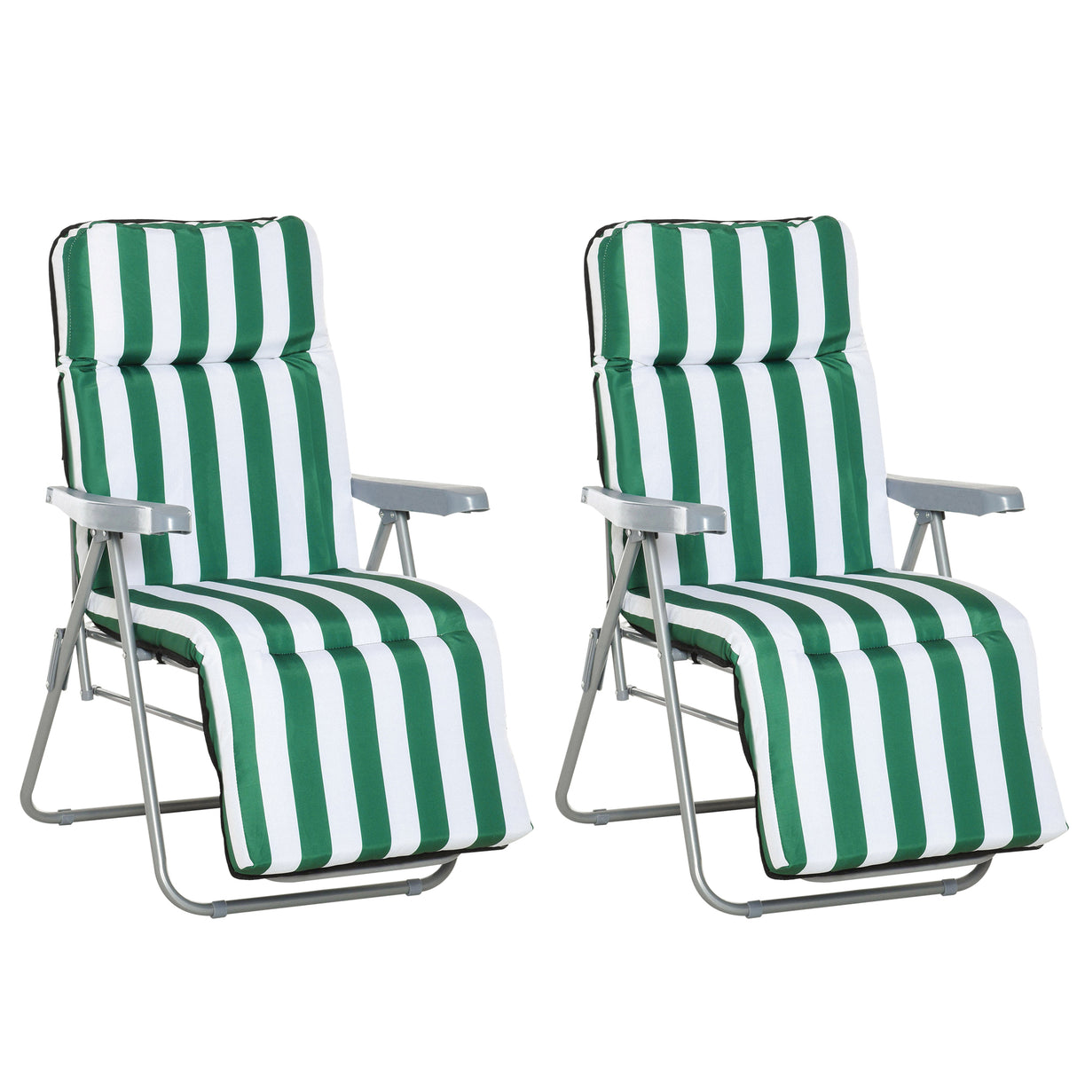 Steel Garden Sun Lounger in Set of 2 With Cushions With Adjustable Backrest - Velmora