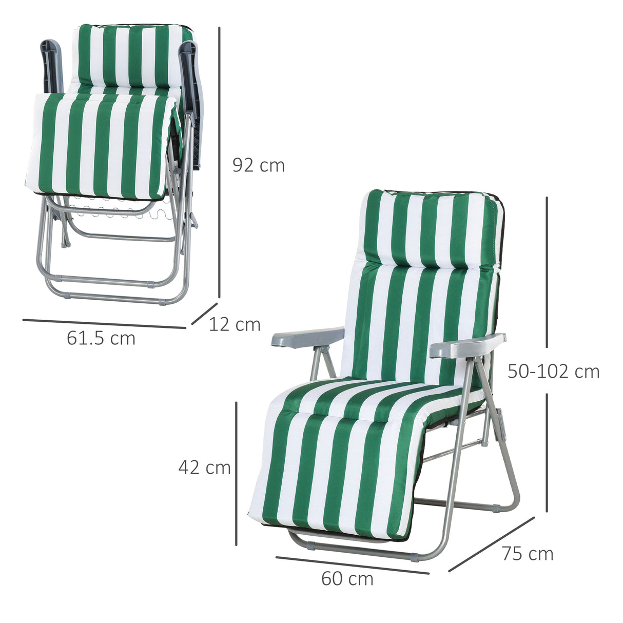 Steel Garden Sun Lounger in Set of 2 With Cushions With Adjustable Backrest - Velmora