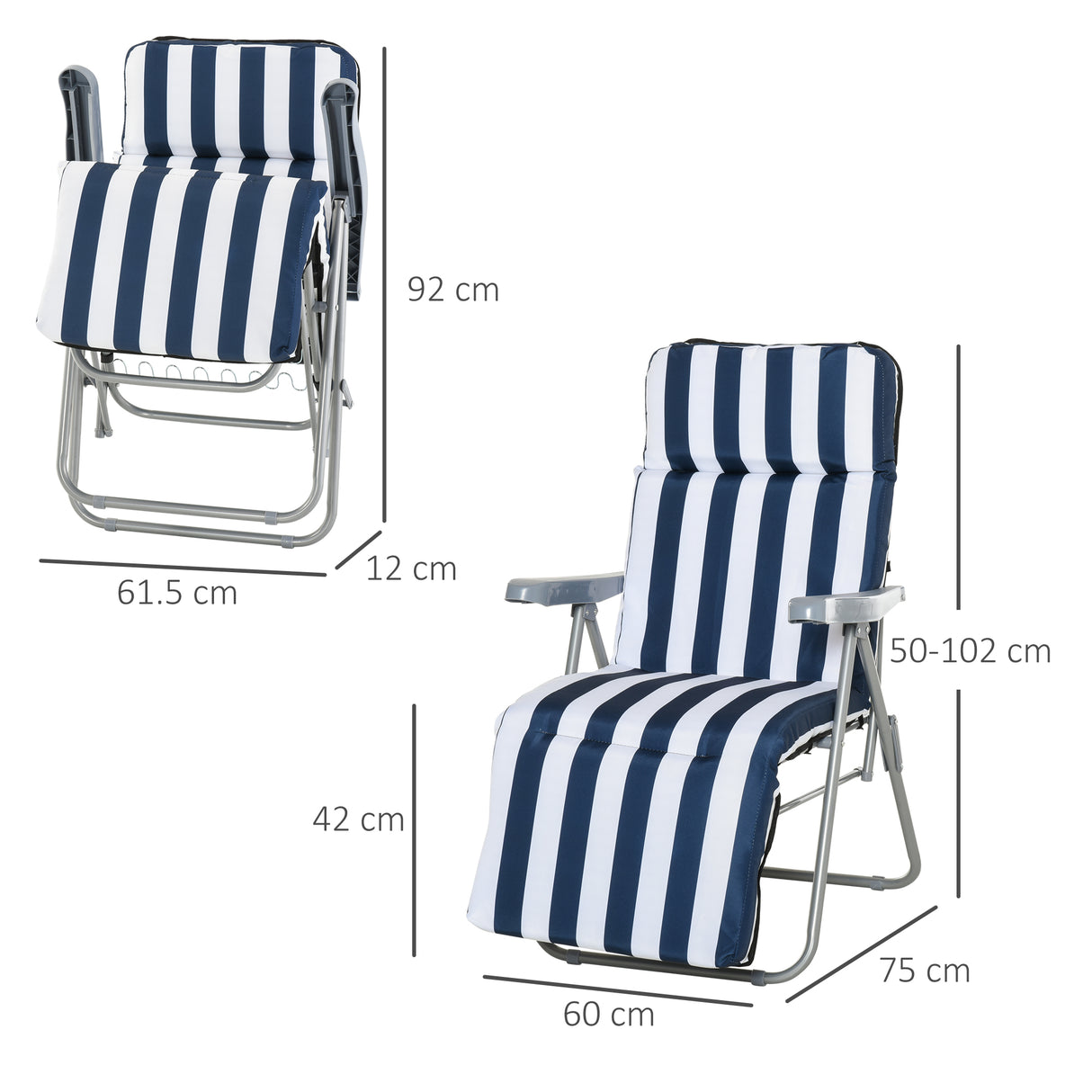 Steel Garden Sun Lounger in Set of 2 With Cushions With Adjustable Backrest - Velmora
