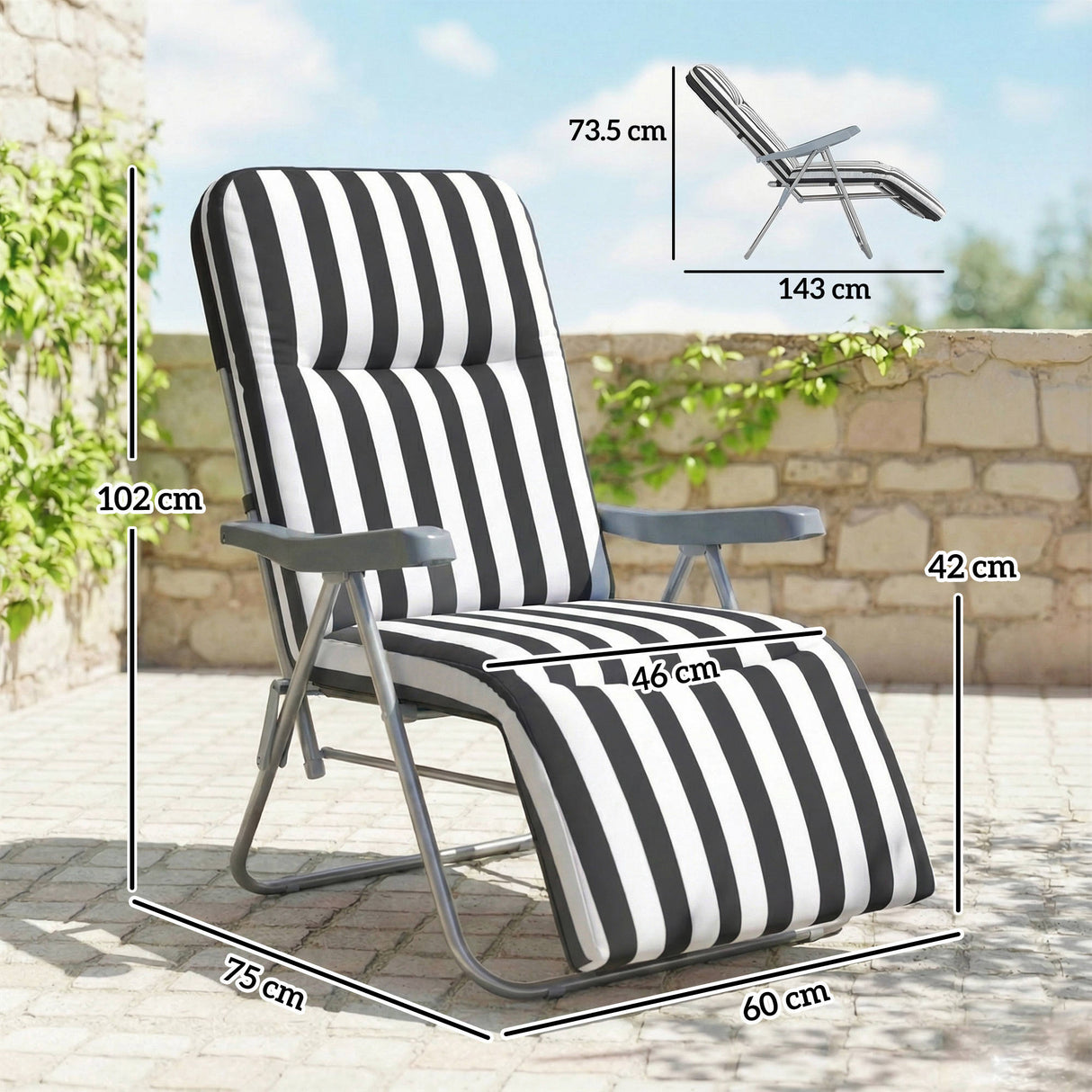 Steel Garden Sun Lounger in Set of 2 With Cushions With Adjustable Backrest - Velmora