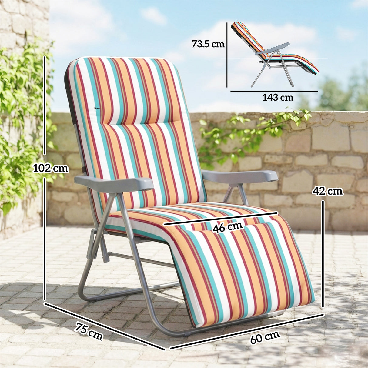 Steel Garden Sun Lounger in Set of 2 With Cushions With Adjustable Backrest - Velmora