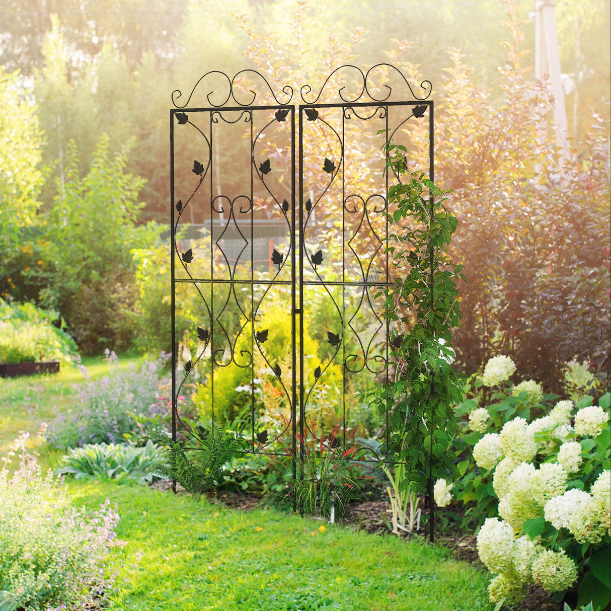 Steel Garden Trellis 50cm Wide in Set Of 2 Leaf Design - Velmora