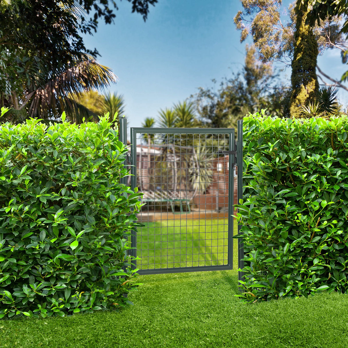 Steel Green Garden Gate With Lock And 3 Keys 97cm Wide - Velmora