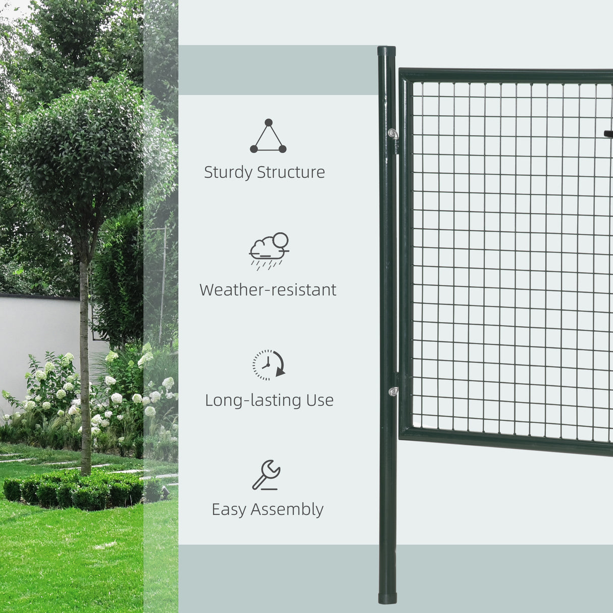 Steel Green Garden Gate With Lock And 3 Keys 97cm Wide - Velmora