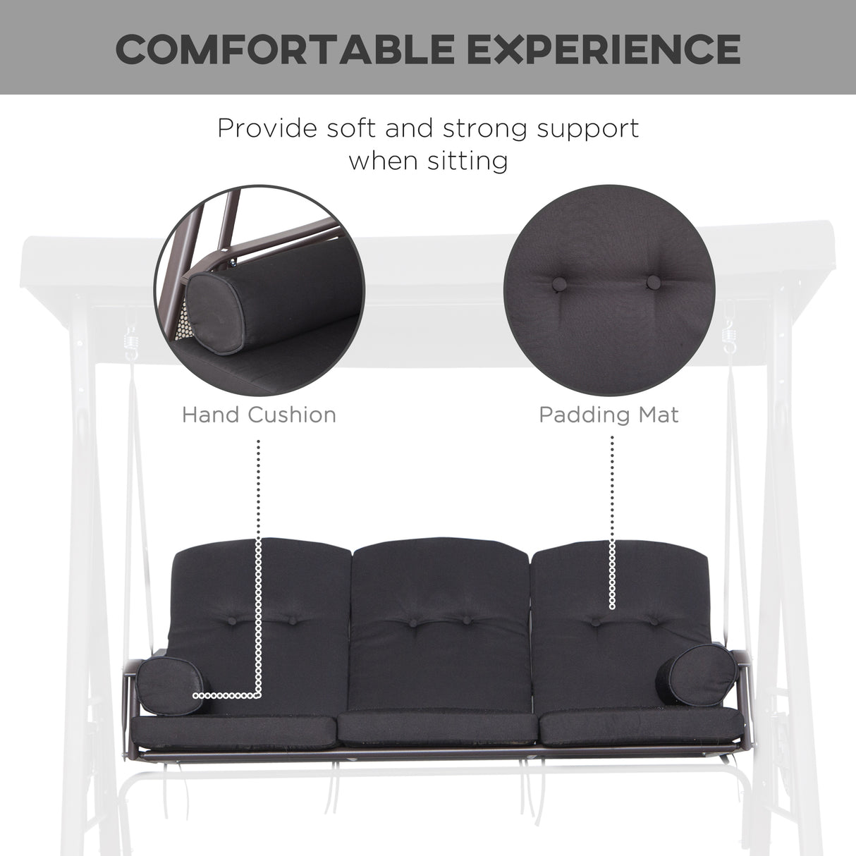 Steel Hammock 3 Seater Swing Chair With Canopy Cushion Shelter - Velmora