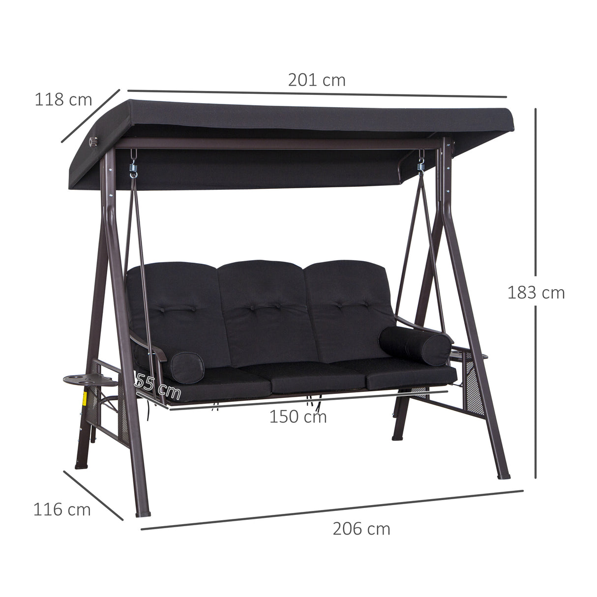 Steel Hammock 3 Seater Swing Chair With Canopy Cushion Shelter - Velmora