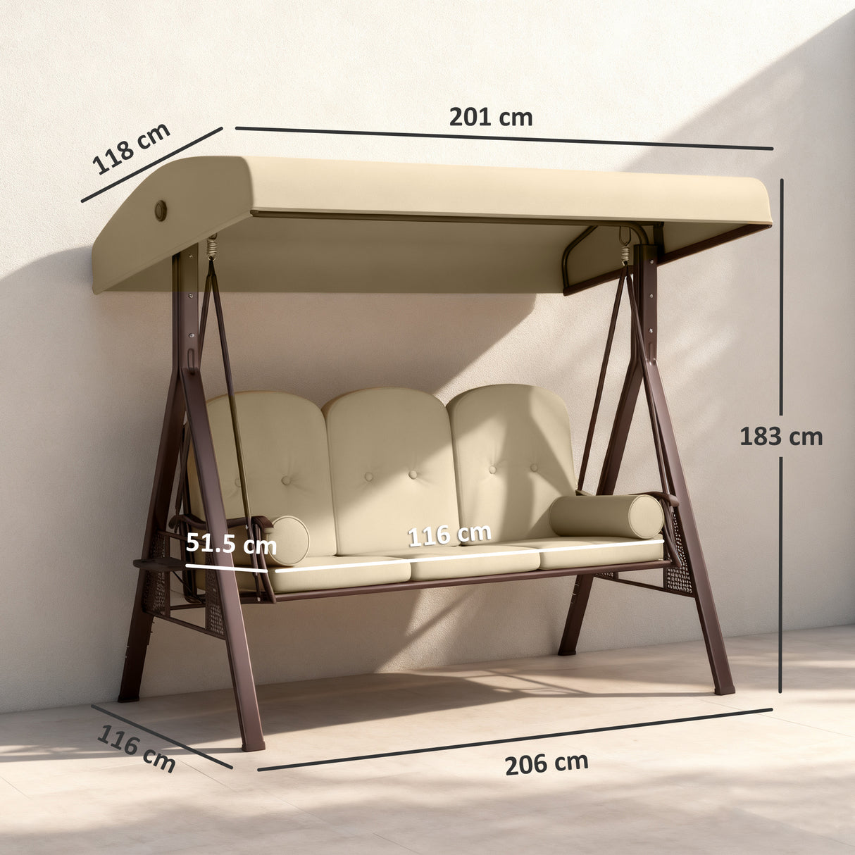Steel Hammock 3 Seater Swing Chair With Canopy Cushion Shelter - Velmora