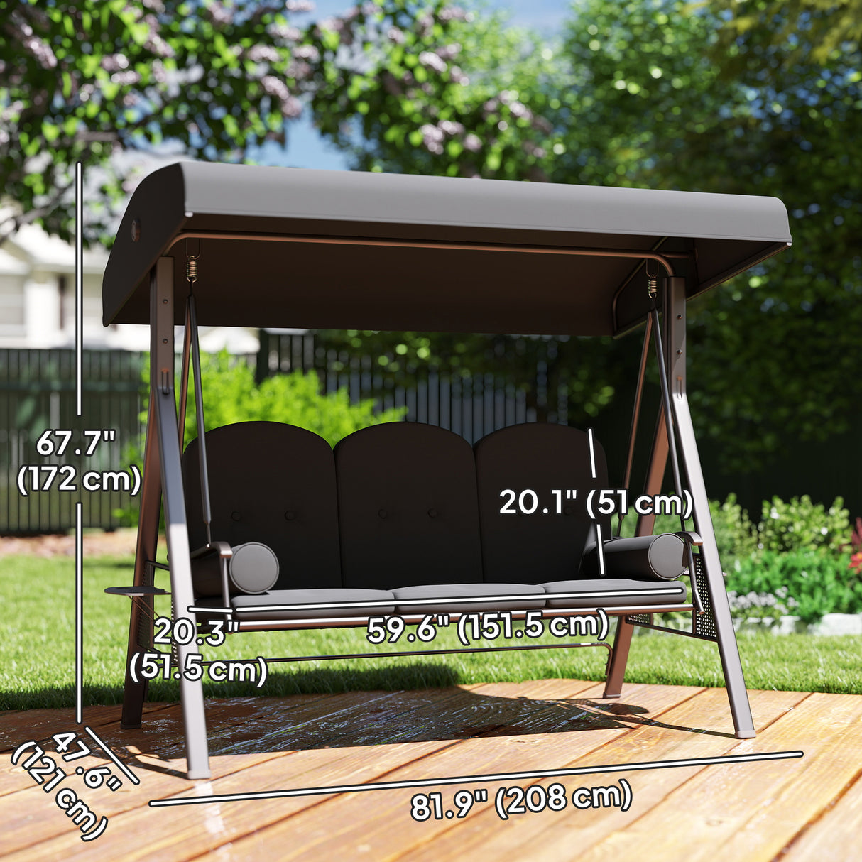 Steel Hammock 3 Seater Swing Chair With Canopy Cushion Shelter - Velmora