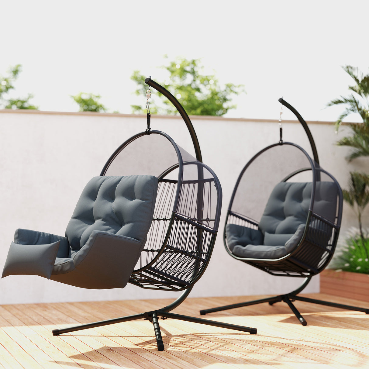 Steel Hanging Egg Swing Chair With Cushion - Velmora