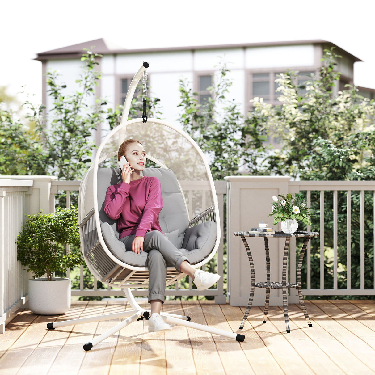 Steel Hanging Egg Swing Chair With Cushion - Velmora