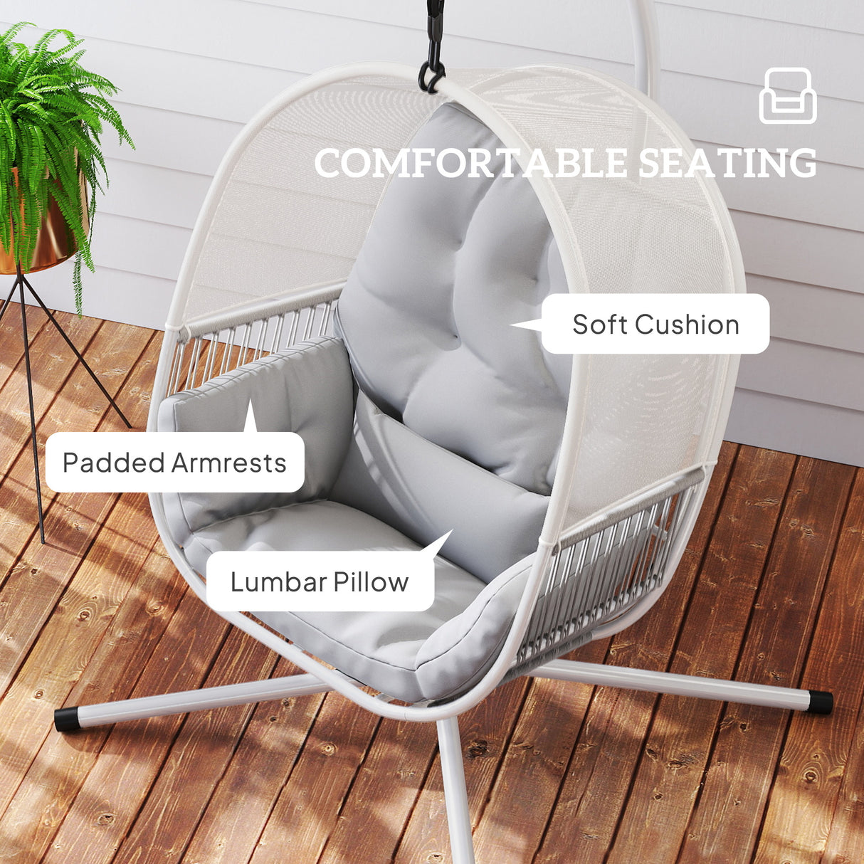 Steel Hanging Egg Swing Chair With Cushion - Velmora