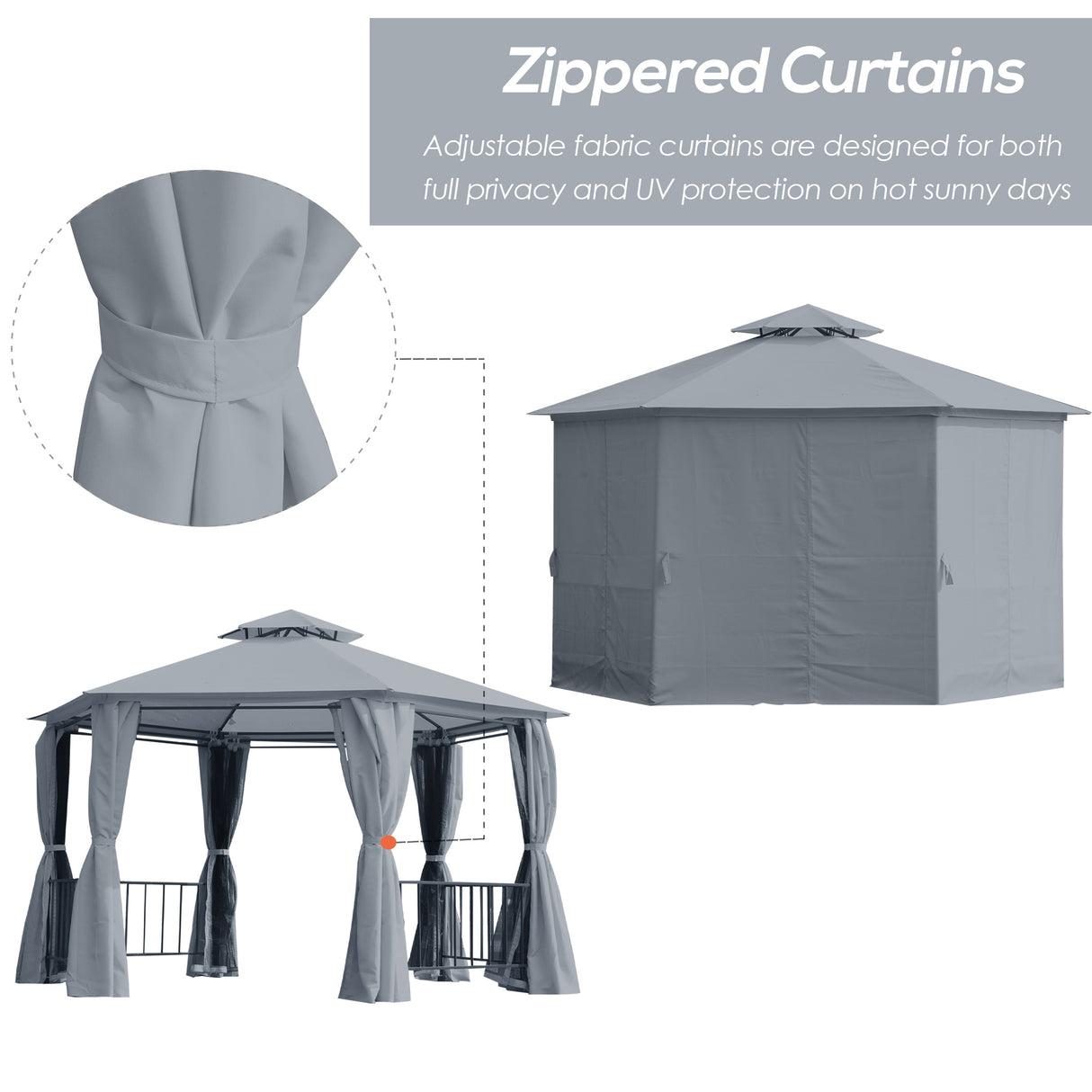 Steel Hexagon Softtop Gazebo Canopy Party Tent 390cm Width x 331cm Depth - Velmora