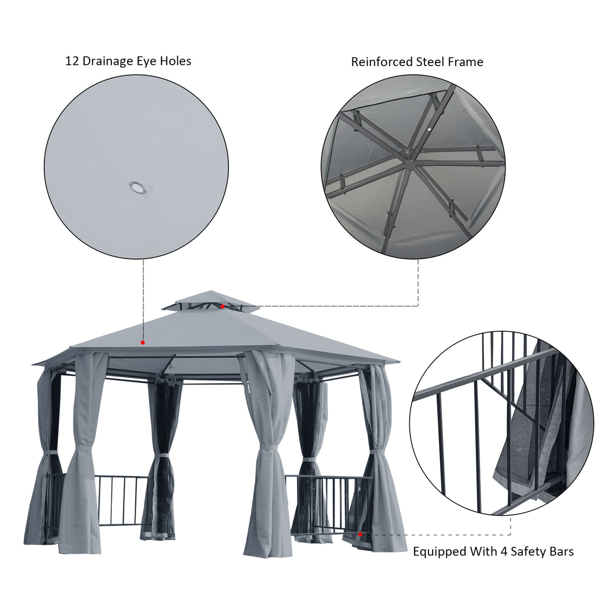 Steel Hexagon Softtop Gazebo Canopy Party Tent 390cm Width x 331cm Depth - Velmora