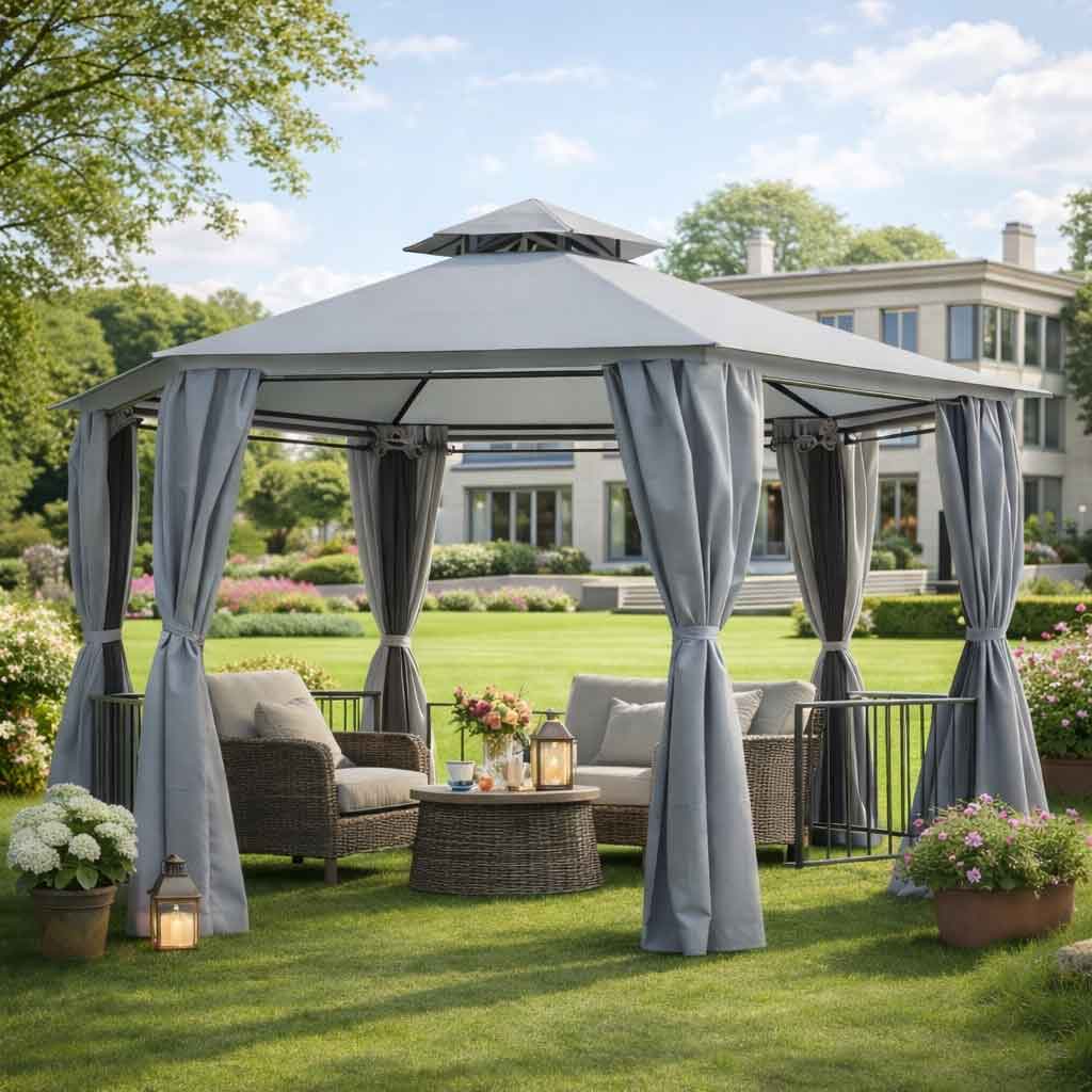 Steel Hexagon Softtop Gazebo Canopy Party Tent 390cm Width x 331cm Depth - Velmora