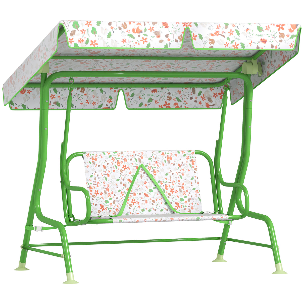 Steel Kids 2 Seater Garden Swing Chair With Adjustable Canopy And Safety Belt - Velmora