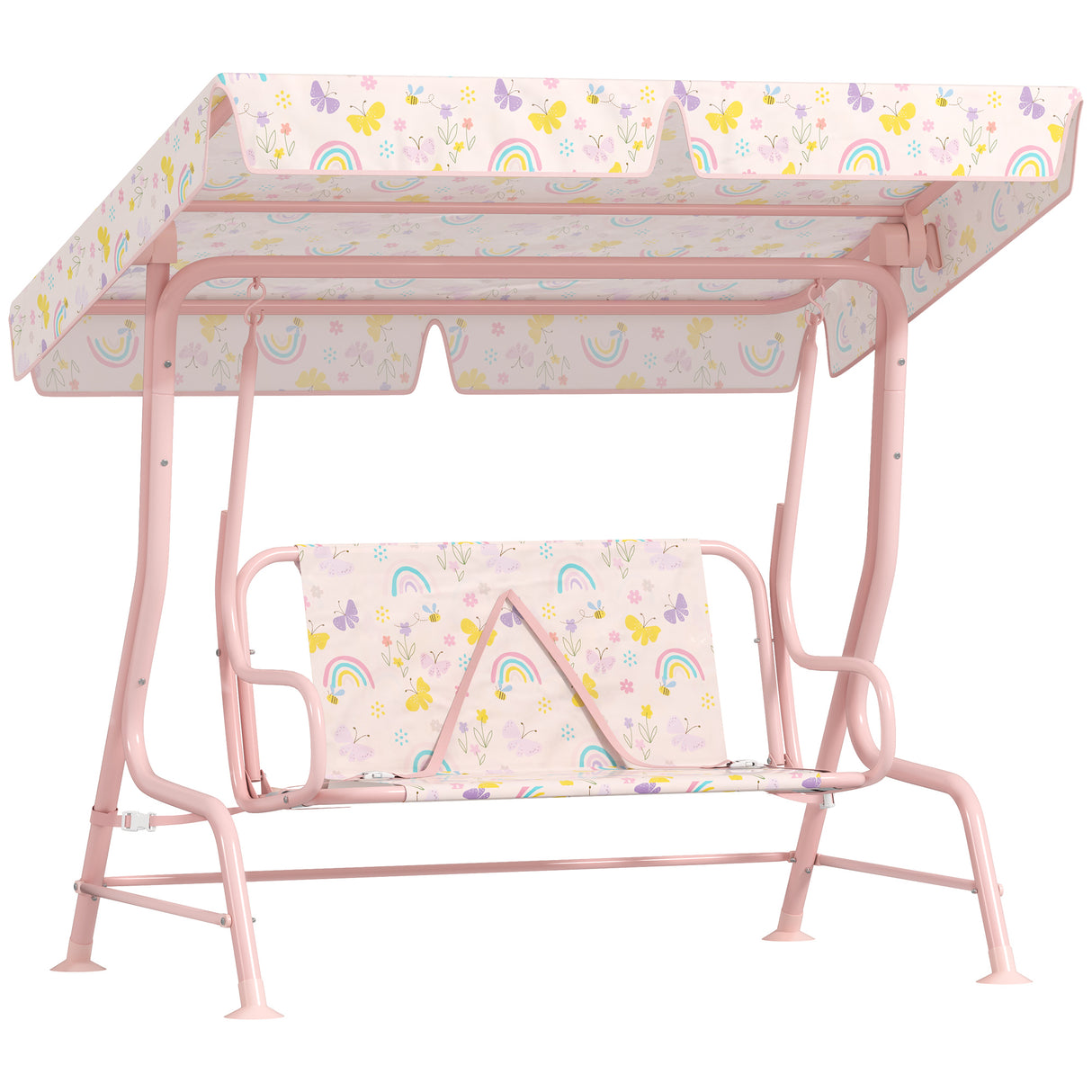Steel Kids 2 Seater Garden Swing Chair With Adjustable Canopy And Safety Belt - Velmora