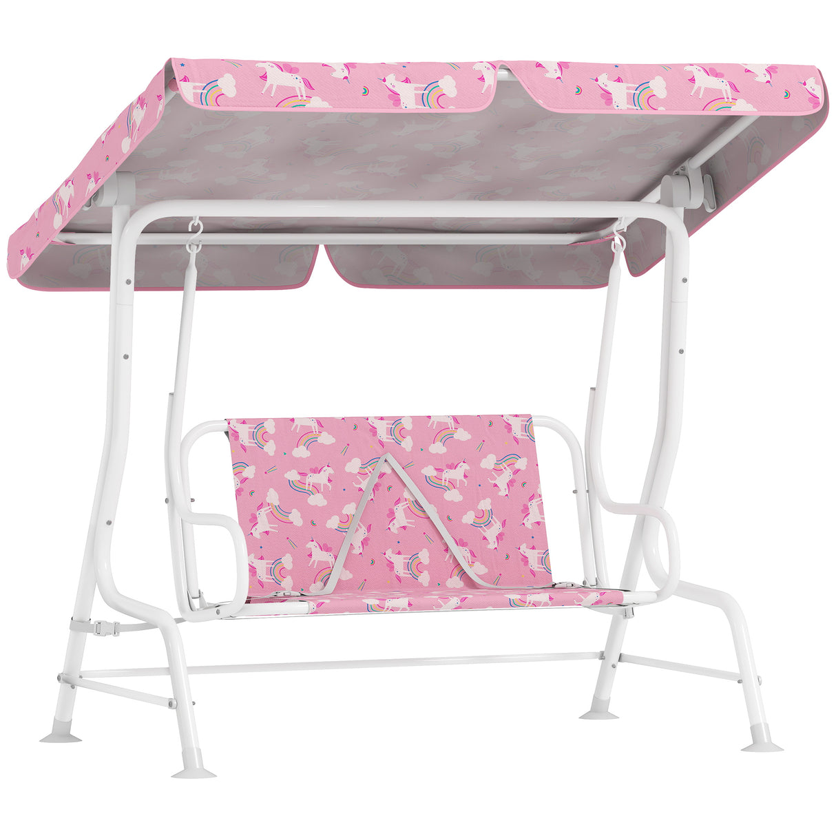 Steel Kids 2 Seater Garden Swing Chair With Adjustable Canopy And Safety Belt - Velmora