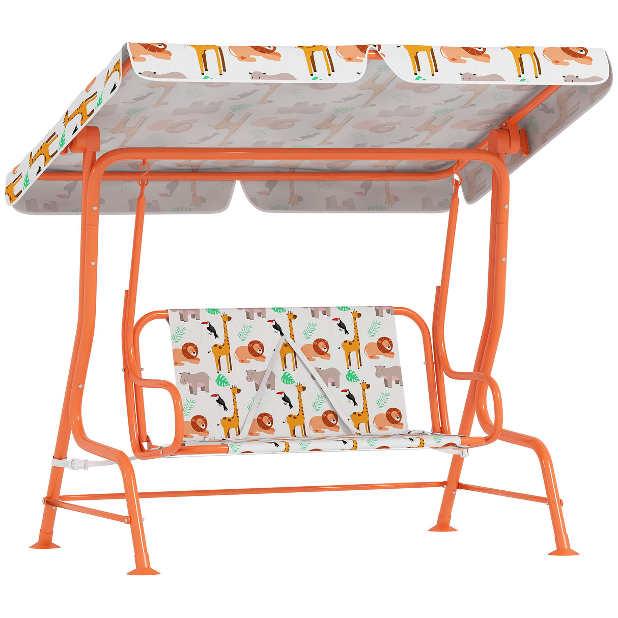 Steel Kids 2 Seater Garden Swing Chair With Adjustable Canopy And Safety Belt - Velmora