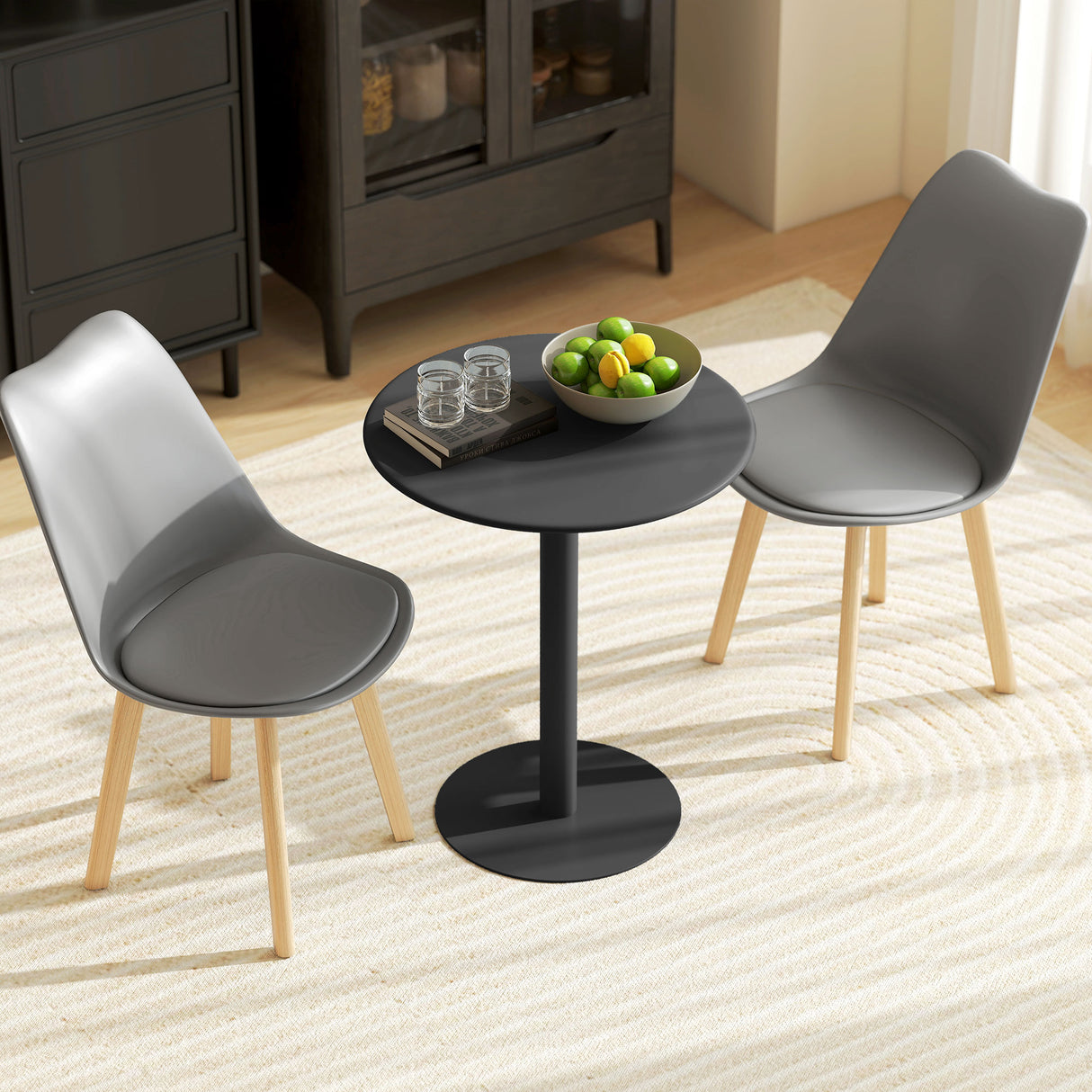 Steel Kitchen Dining Table Round for 2 People With Steel Base - Velmora