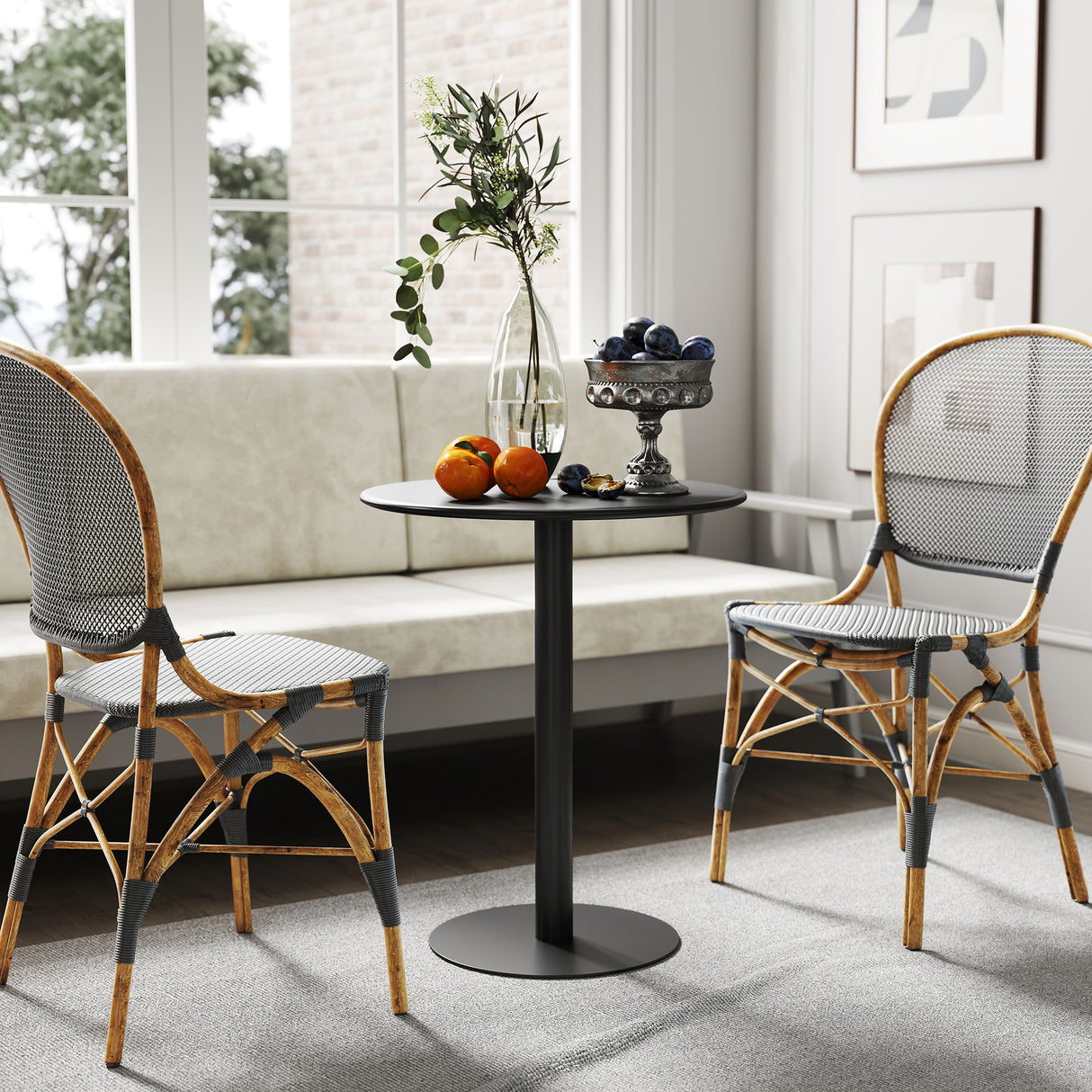 Steel Kitchen Dining Table Round for 2 People With Steel Base - Velmora