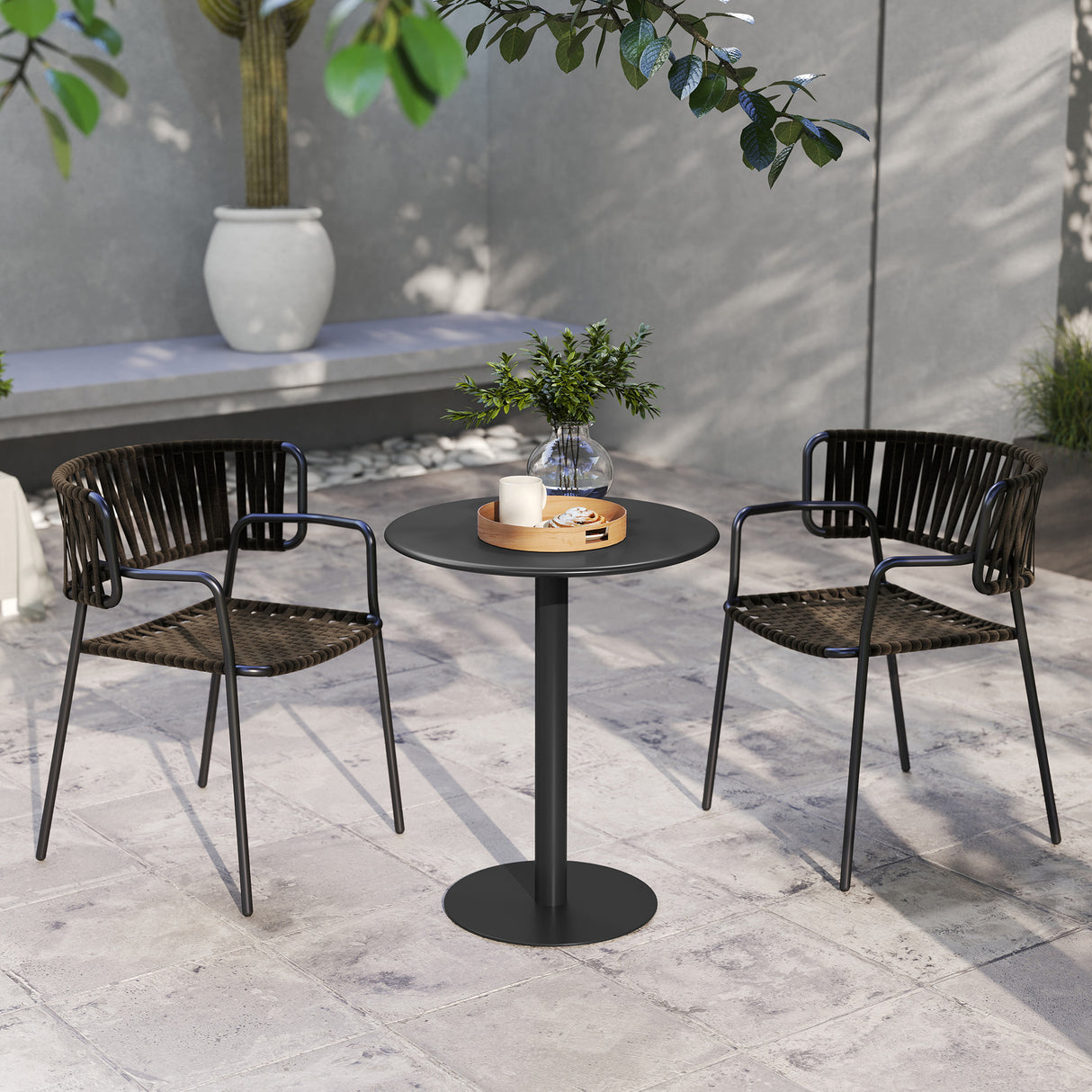 Steel Kitchen Dining Table Round for 2 People With Steel Base - Velmora