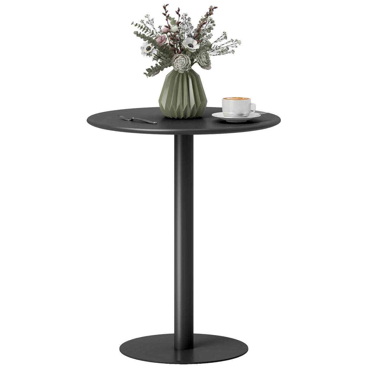 Steel Kitchen Dining Table Round for 2 People With Steel Base - Velmora