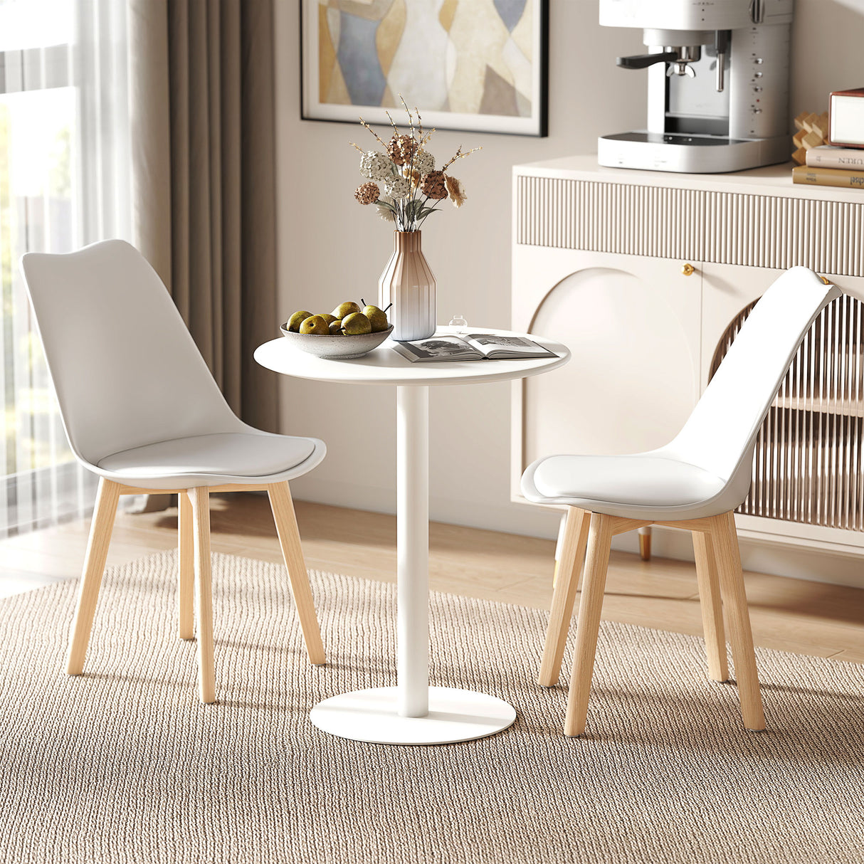 Steel Kitchen Dining Table Round for 2 People With Steel Base - Velmora