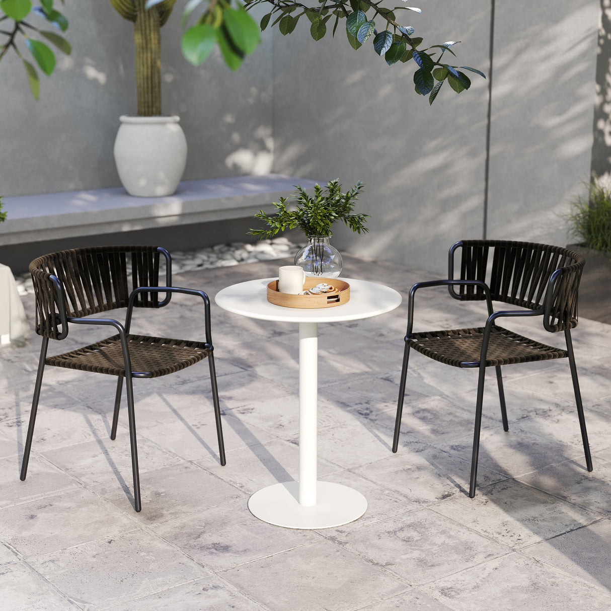 Steel Kitchen Dining Table Round for 2 People With Steel Base - Velmora