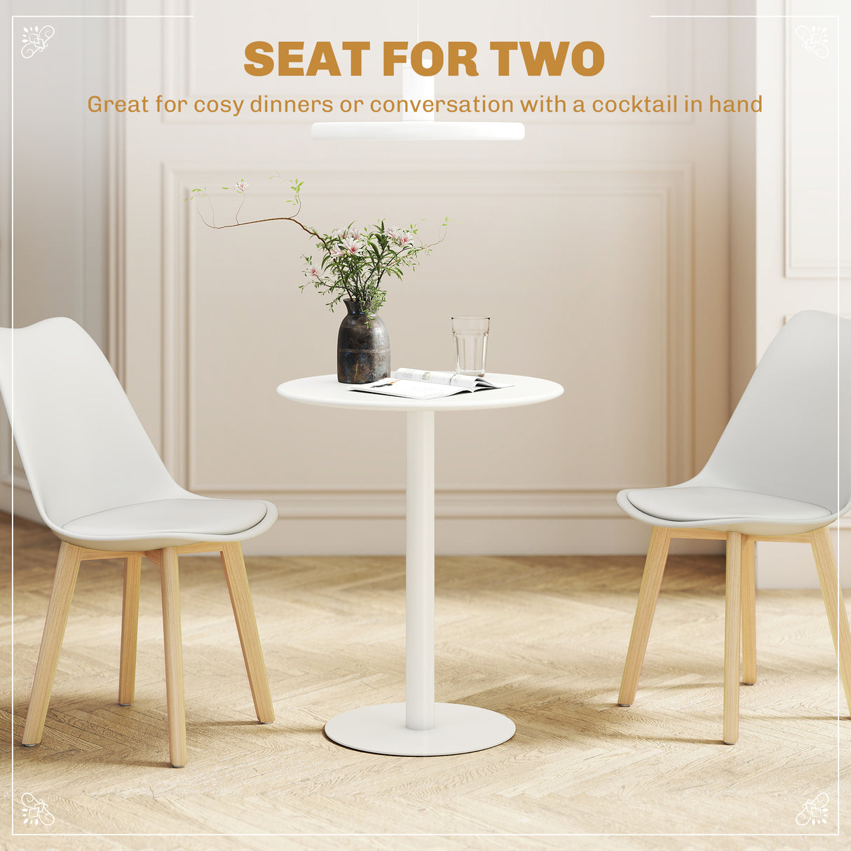 Steel Kitchen Dining Table Round for 2 People With Steel Base - Velmora