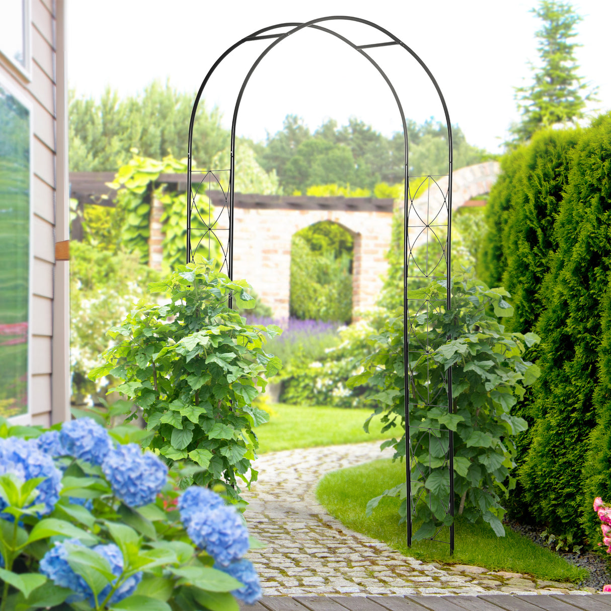 Steel Outdoor Garden Arch Trellis 230cm High - Velmora