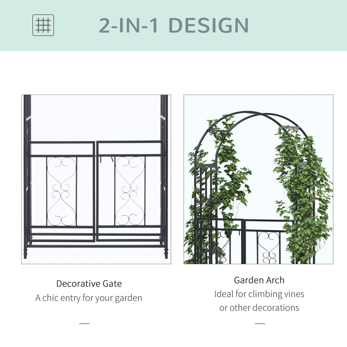 Steel Outdoor Garden Arch Trellis With Gate 206cm High - Velmora