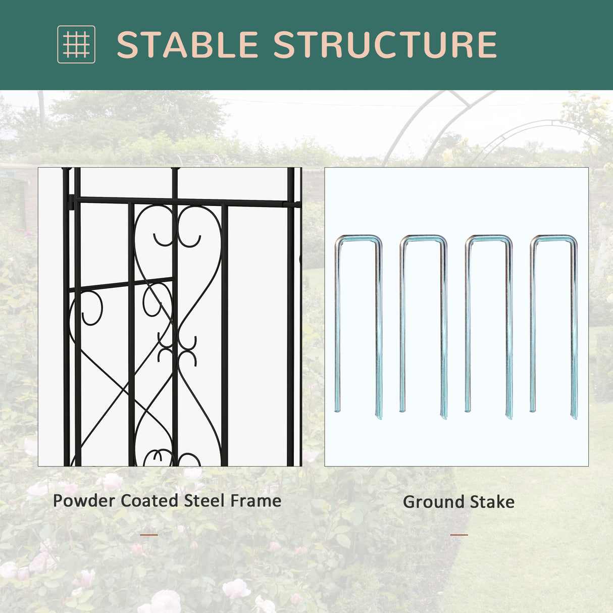 Steel Outdoor Garden Arch Trellis With Gate 232cm High - Velmora