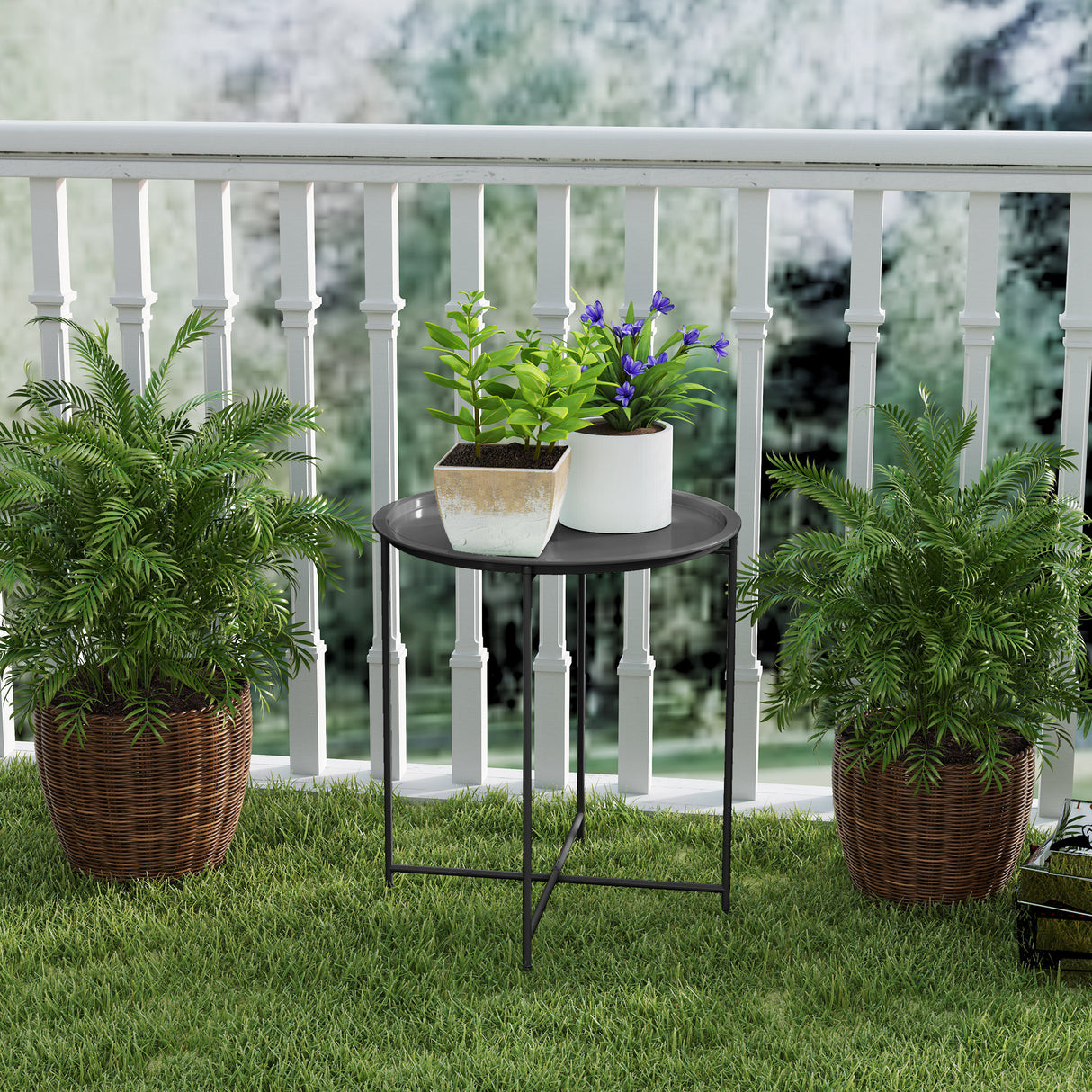 Steel Outdoor Garden Table Removable Tray Top - Velmora