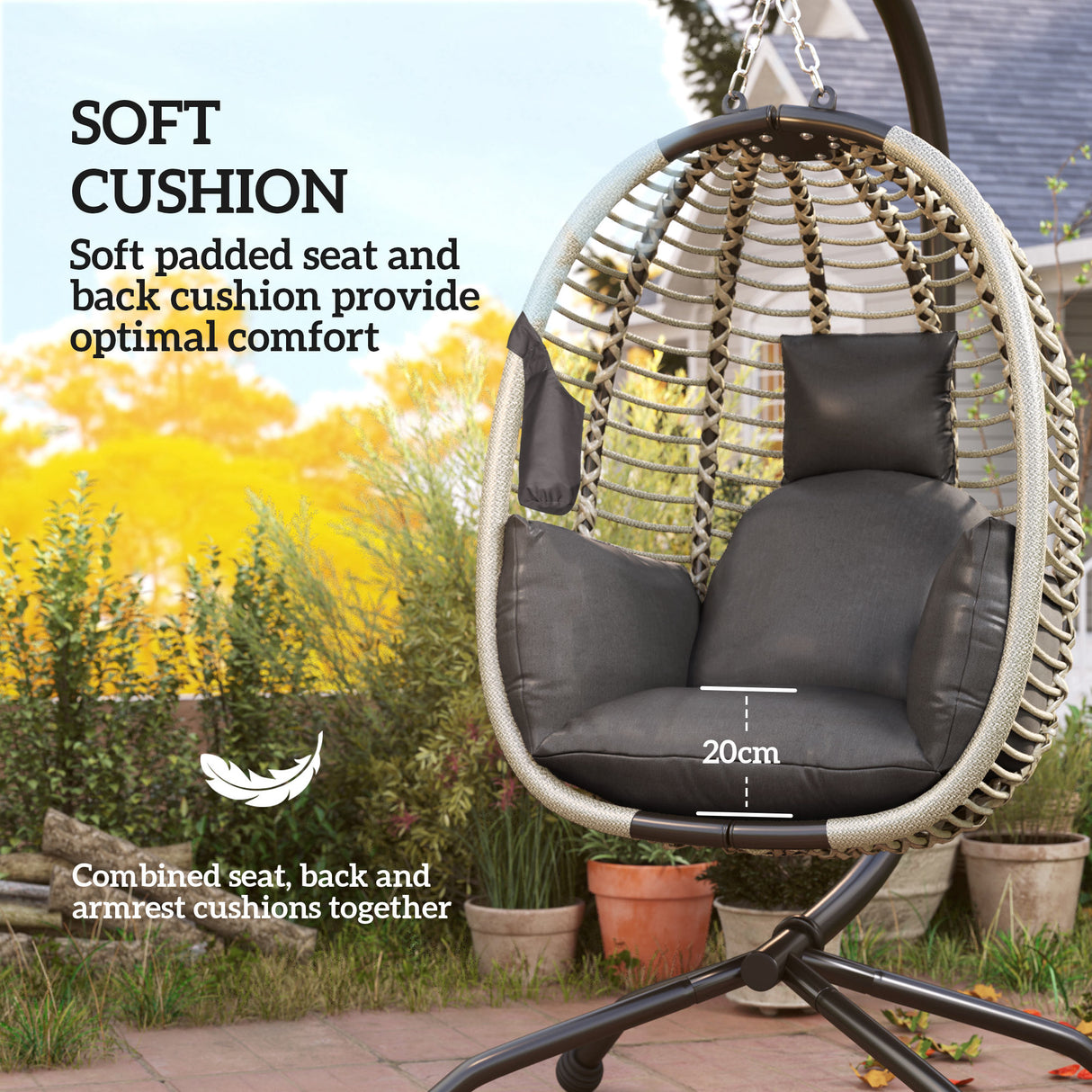 Steel Outdoor Swing Chair With Metal Stand And Thick Padded Cushion - Velmora