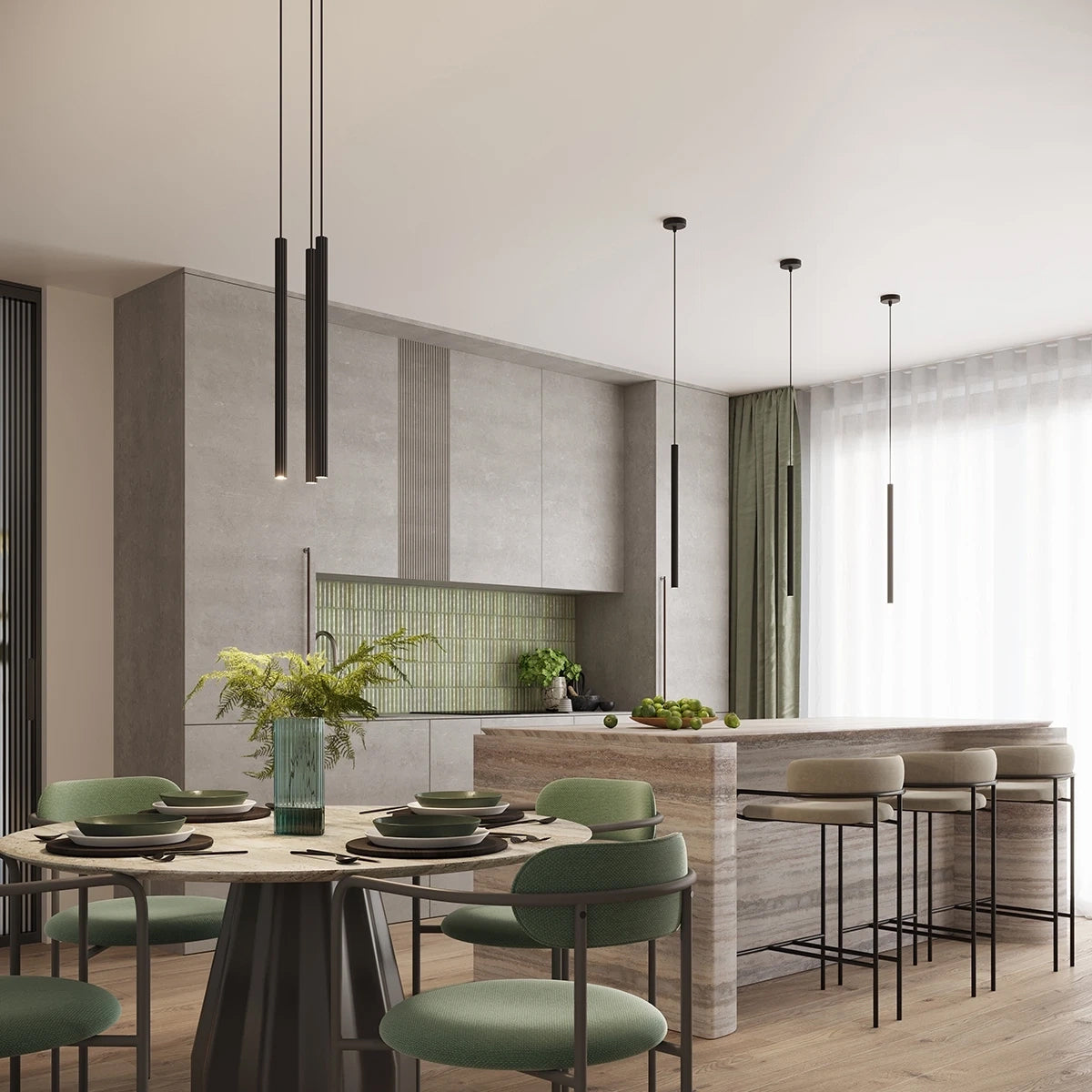 Steel Pendant Light With Arche 1 Lamp - Ocean Green