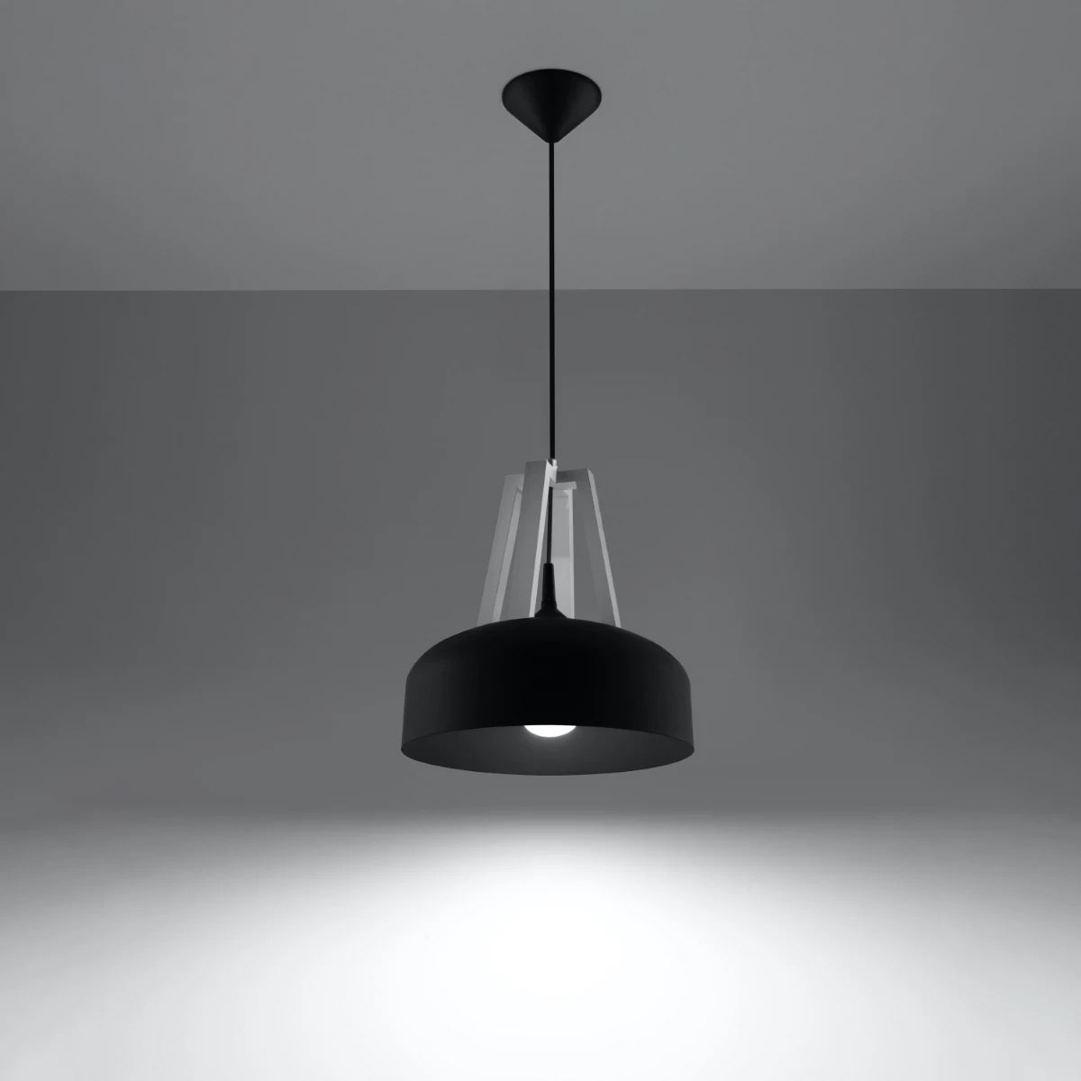 Steel Pendant Light With Casco Black Round Wooden Lamp - Peach Puff