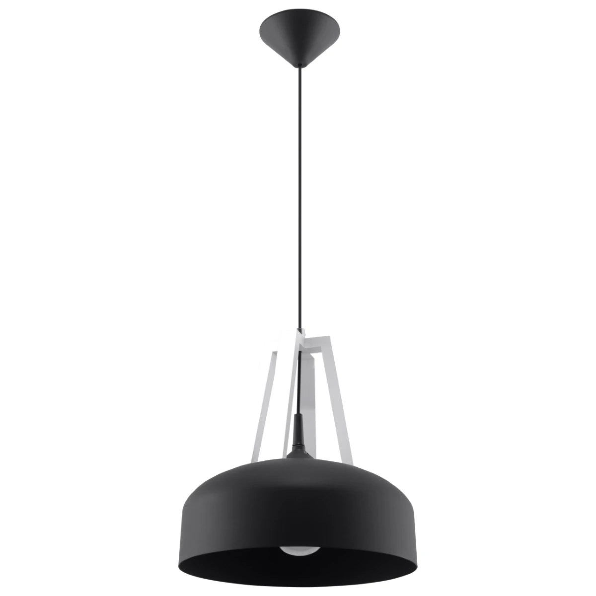 Steel Pendant Light With Casco Black Round Wooden Lamp - Peach Puff
