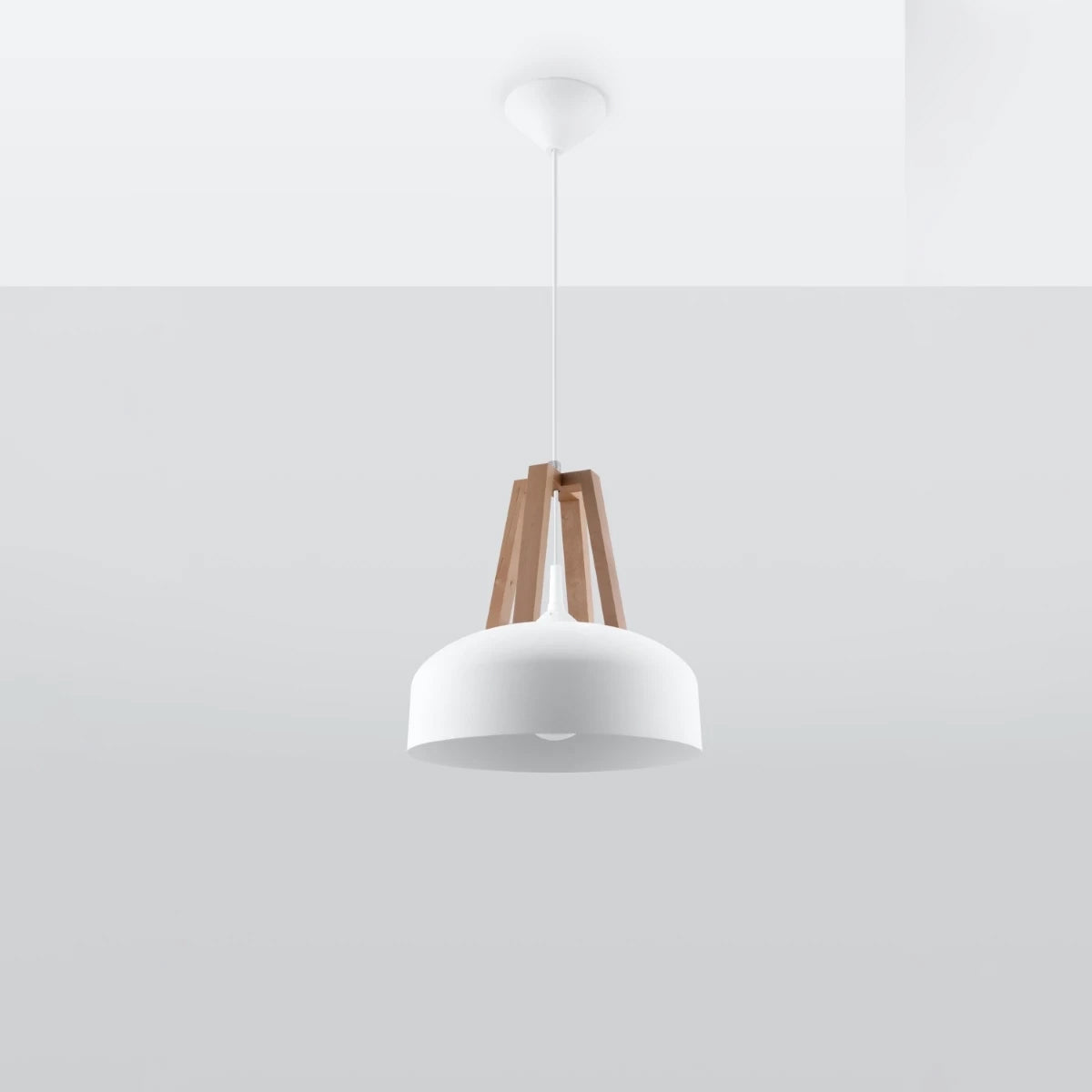 Steel Pendant Light With Casco Black Wooden Lamp - Peach Puff