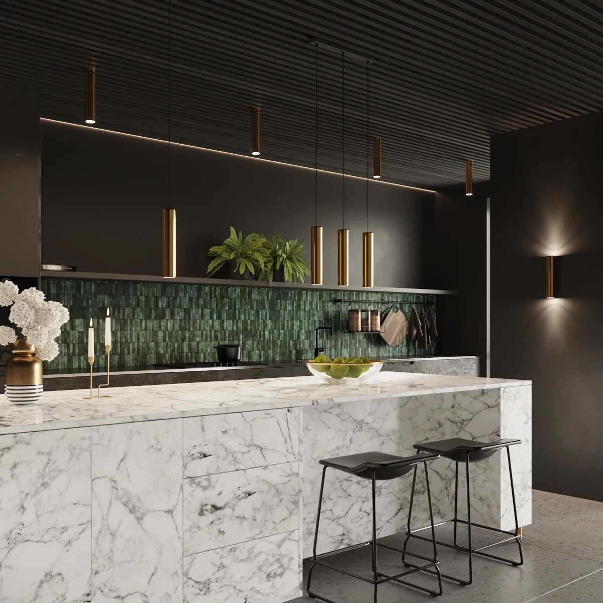 Steel Pendant Light With Lagos 1 Lamp - Ocean Green