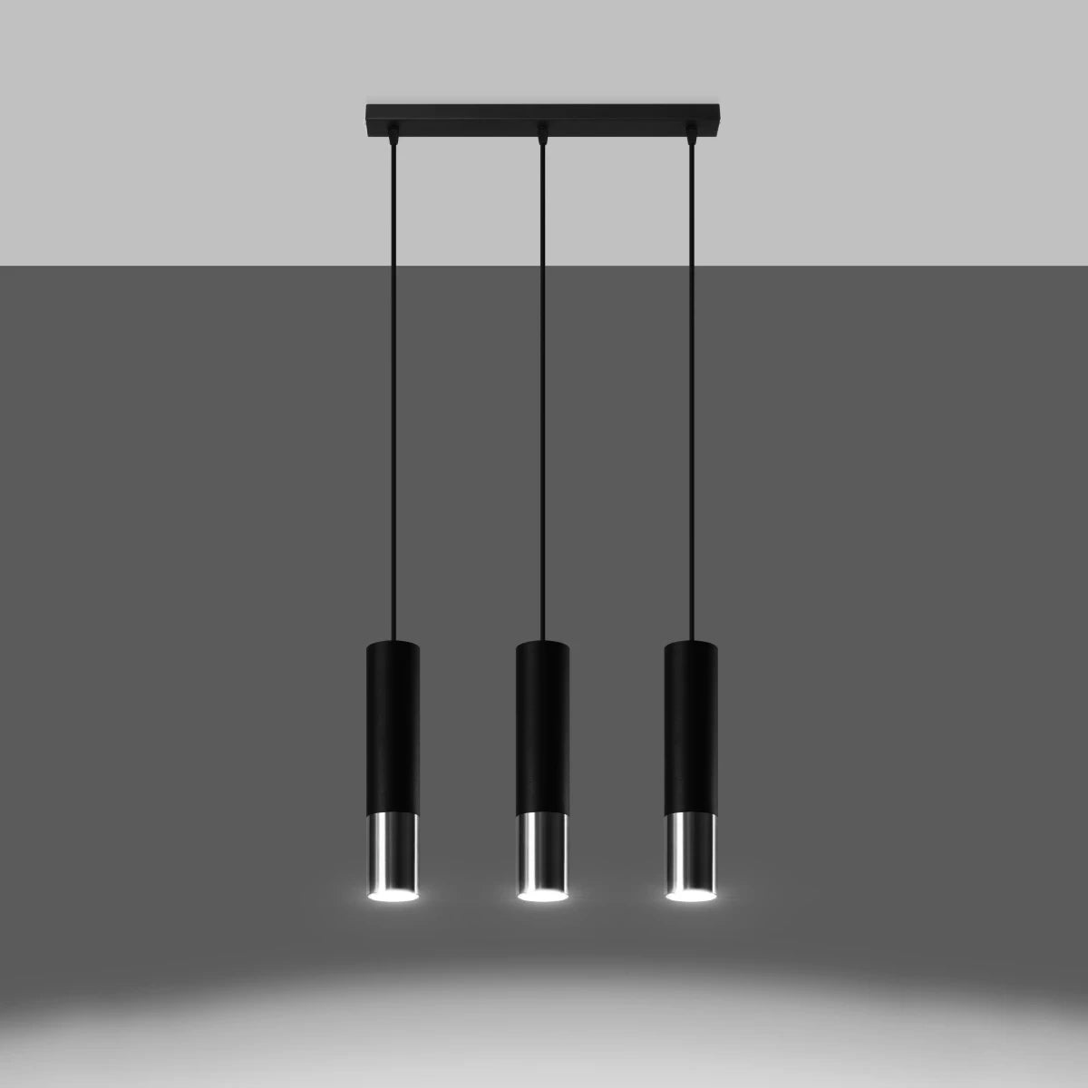 Steel Pendant Light With Loopez 3L Lamp in Black - Ocean Green