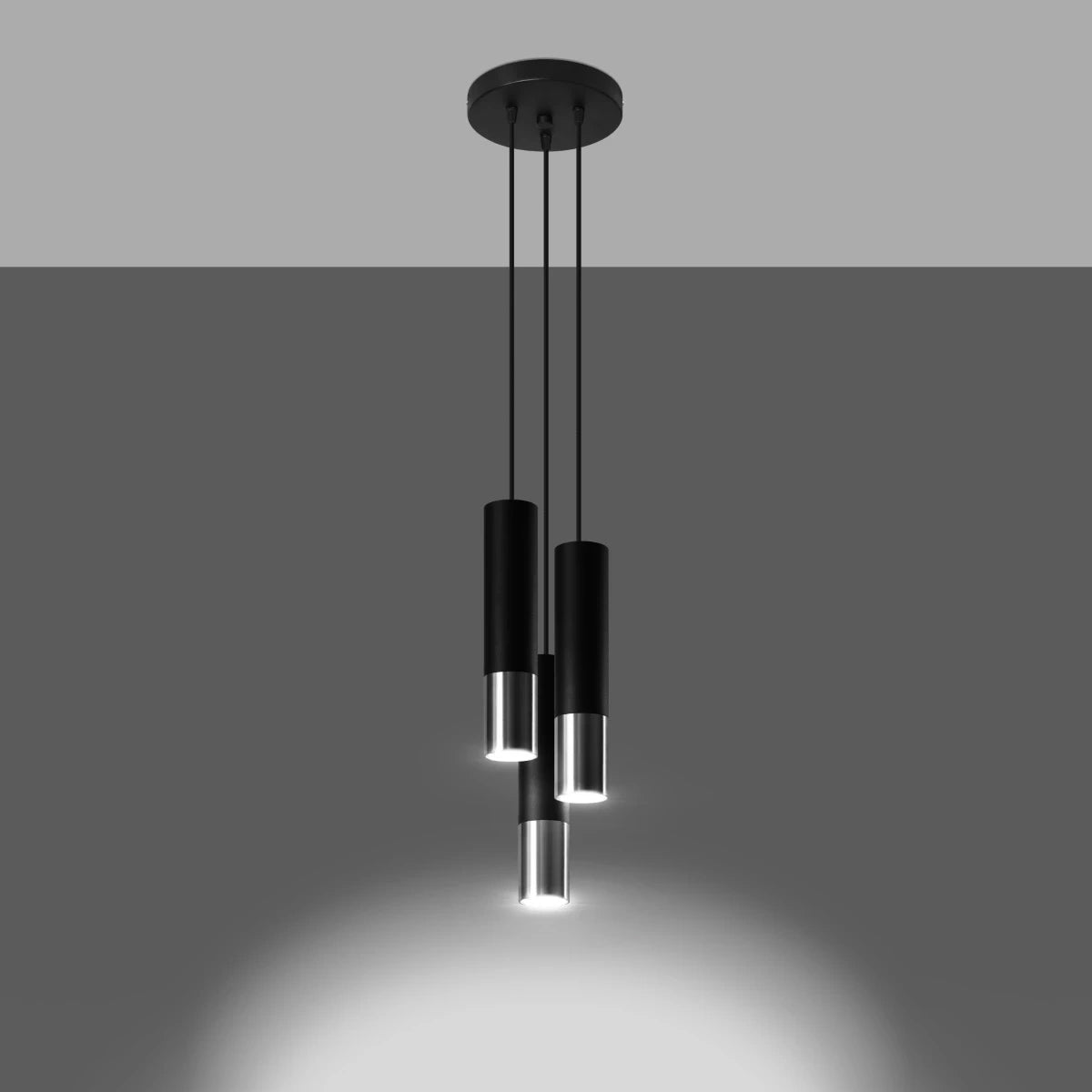 Steel Pendant Light With Loopez 3P Lamp in Black - Ocean Green