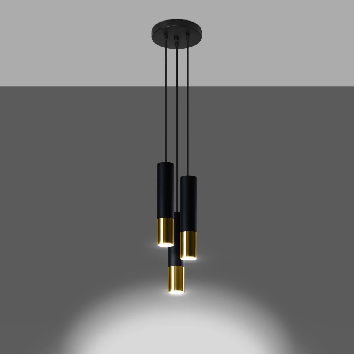 Steel Pendant Light With Loopez 3P Lamp in Black - Ocean Green